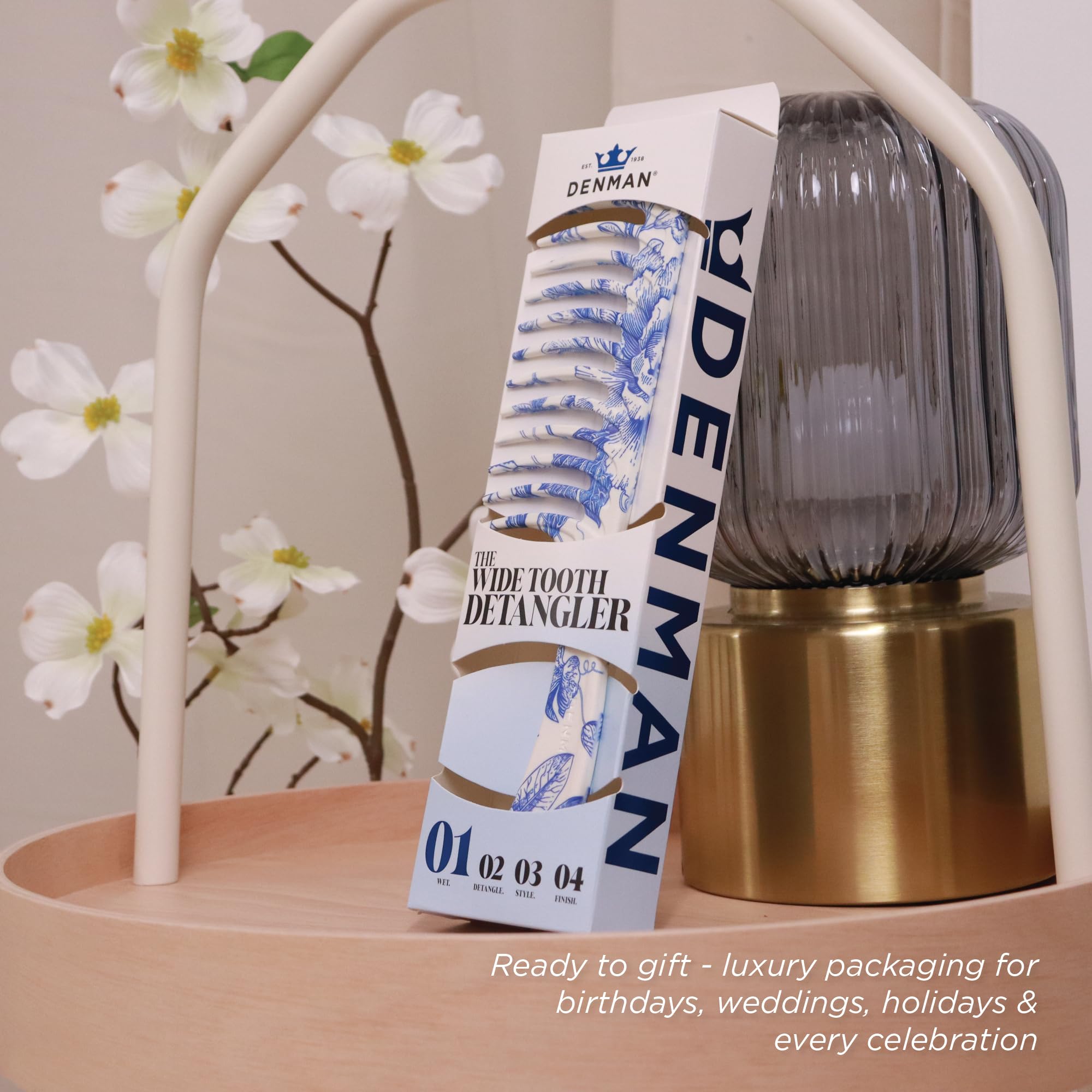 Denman Wide Tooth Detangling Comb - zakrzywiony pin do detanglingu, loków, wygładzania - grzebień do wszystkich typów włosów, dla kobiet i mężczyzn, D28 Blue Belle