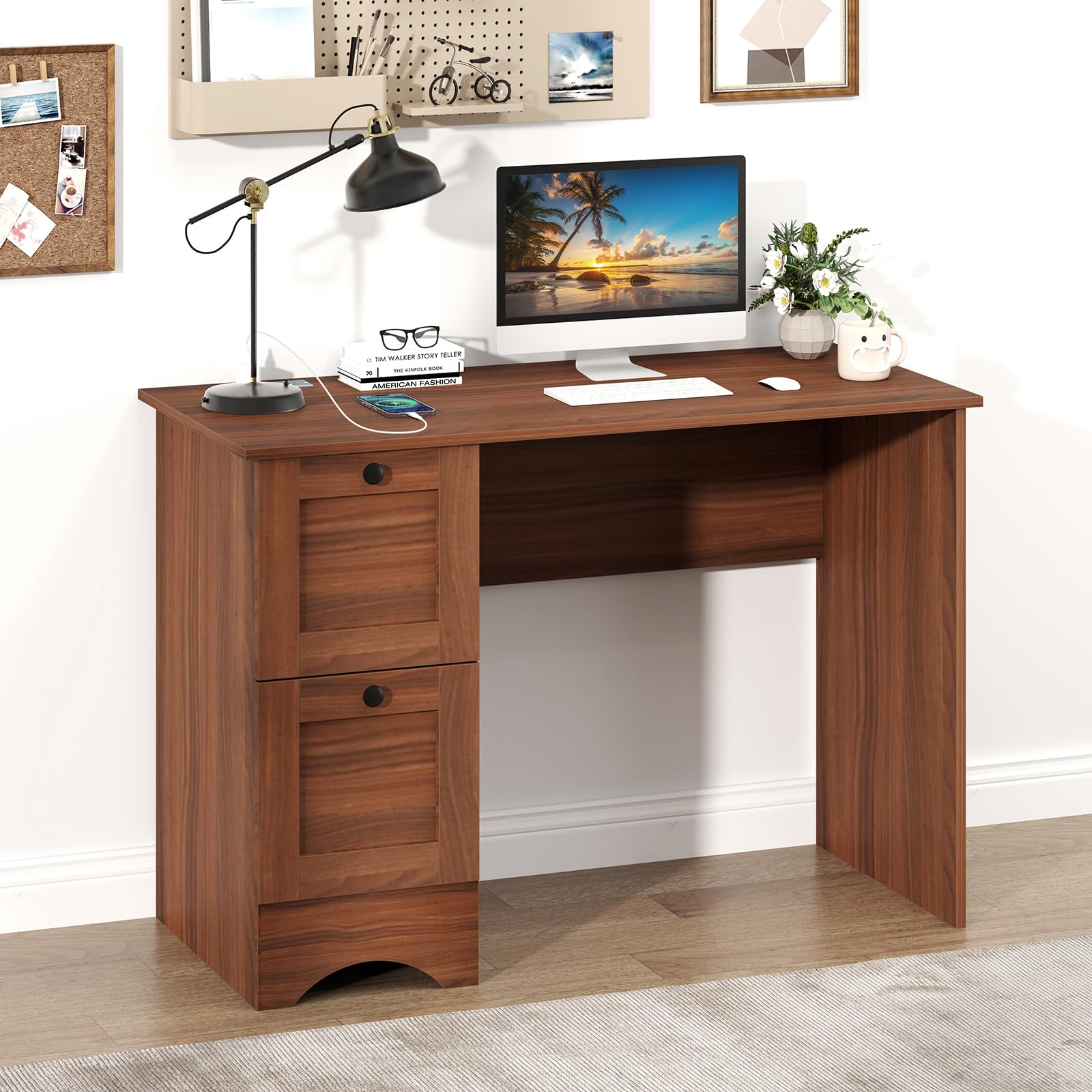 GIANTEX Escritorio De Ordenador Con Cajón Y Estante Para Monitor, Mesa