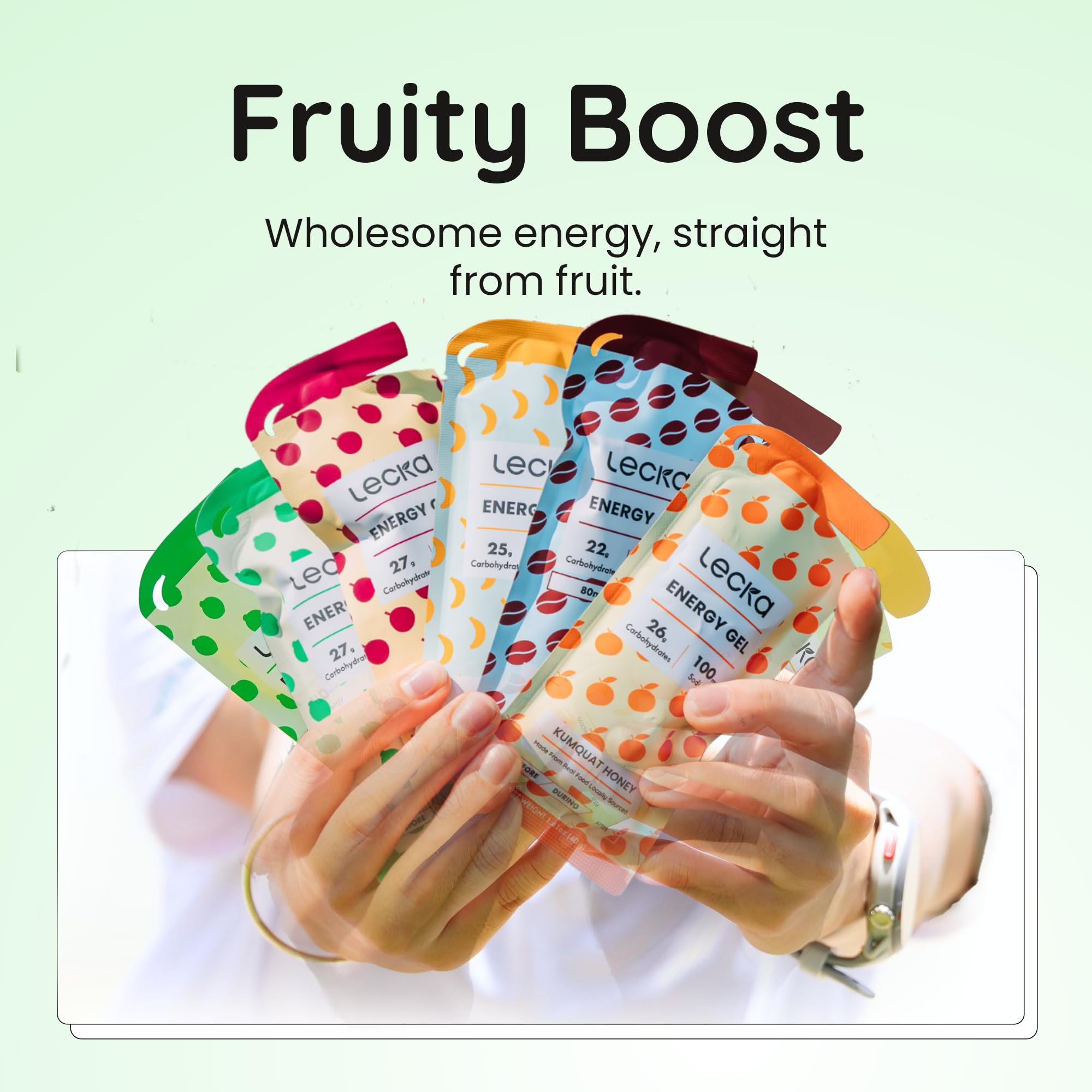 Lecka Energy Gel Variety Pack - 22-27g Carbs - Real Fruit, No Maltodextrin, Vegan, Gluten-Free - Running and Triathlon Fuel (12 Pack) — Amazon image 3