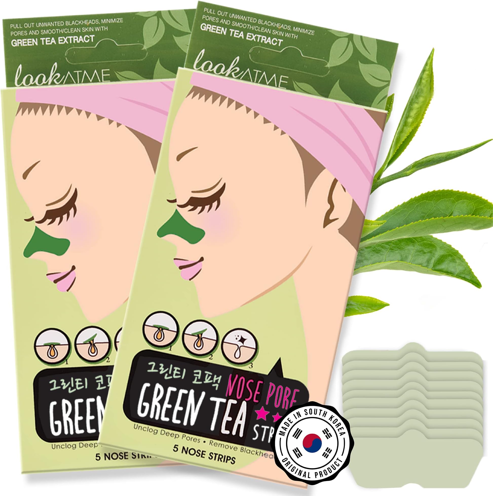 Look At Me Nose Pore Strips (2-Pack, 10 Nose Strips). Korean Skin Care Blackhead Remover with Green Tea. K Beauty Pore Cleaner and Pore Extractor. Acne Mask for Blackhead Removal. Adhesive Pore Mask.