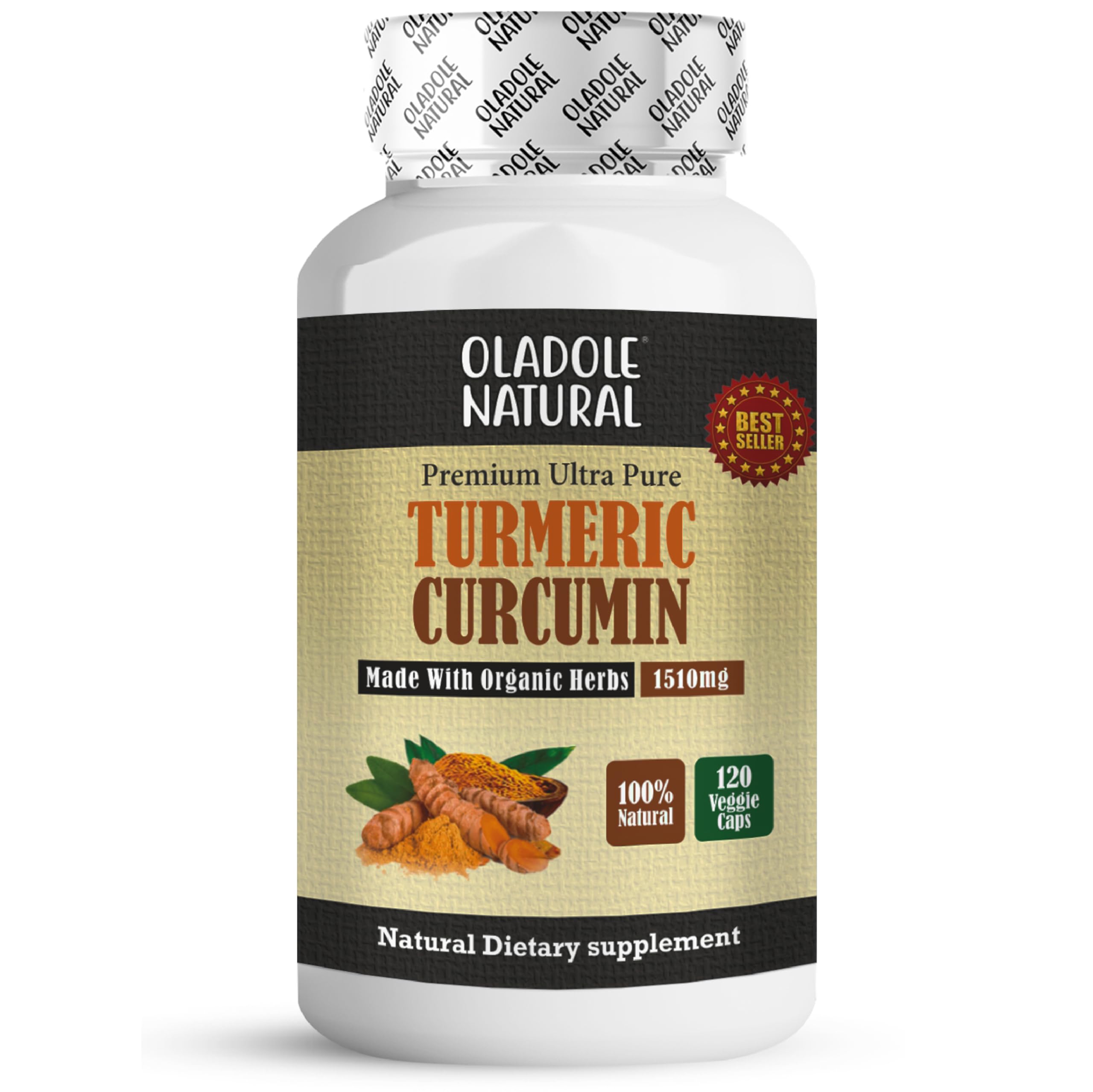 Oladole Natural Turmeric Curcumin 1510mg with Black Pepper – 120 Capsules | 95% Curcuminoids | Joint, Immune & Digestive Support | Antioxidant-Rich | Skin Health & Stress Relief Supplement