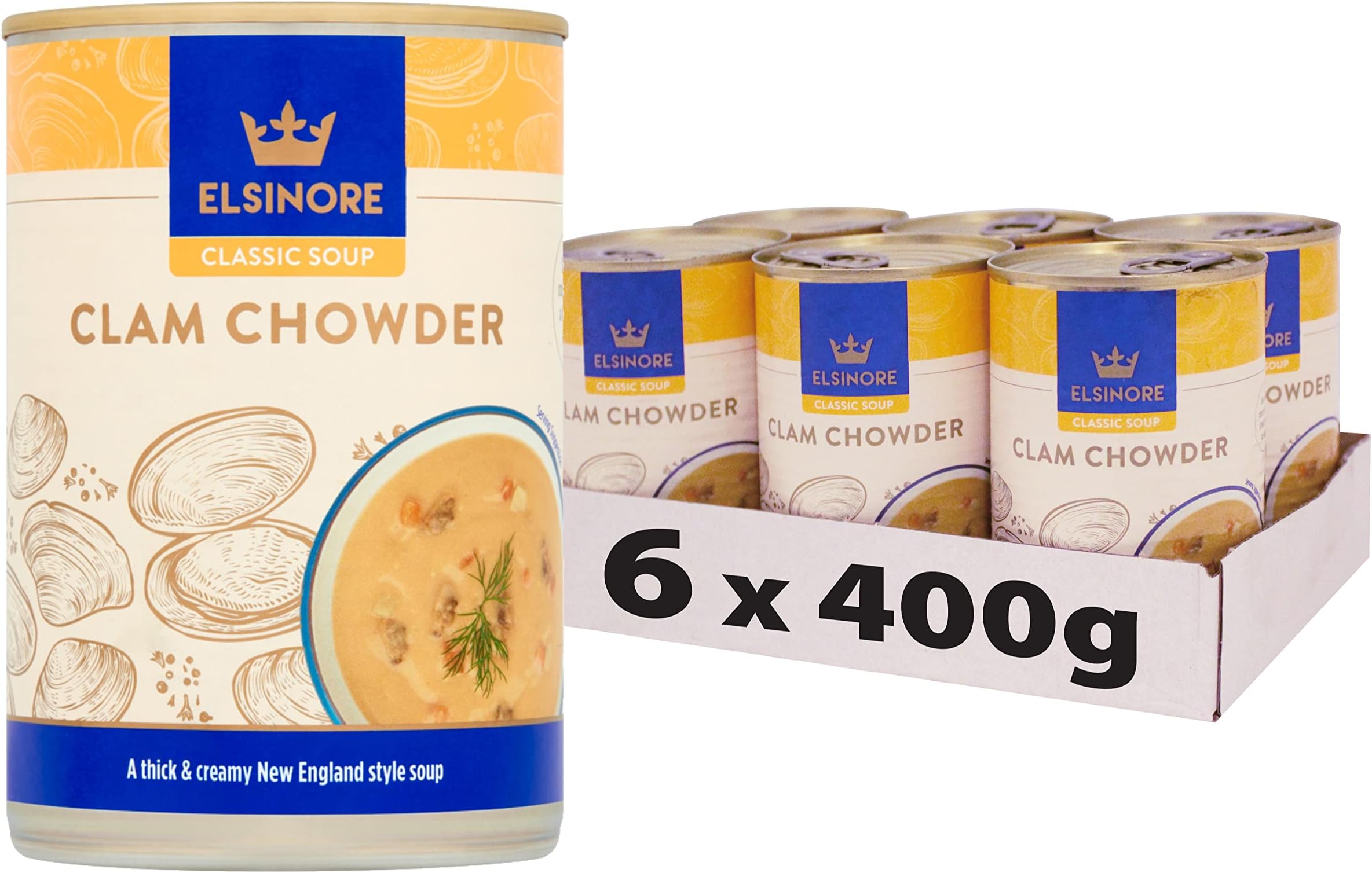 Elsinore Clam Chowder Soup with Vegetables & Clams 400g (Pack of 6)