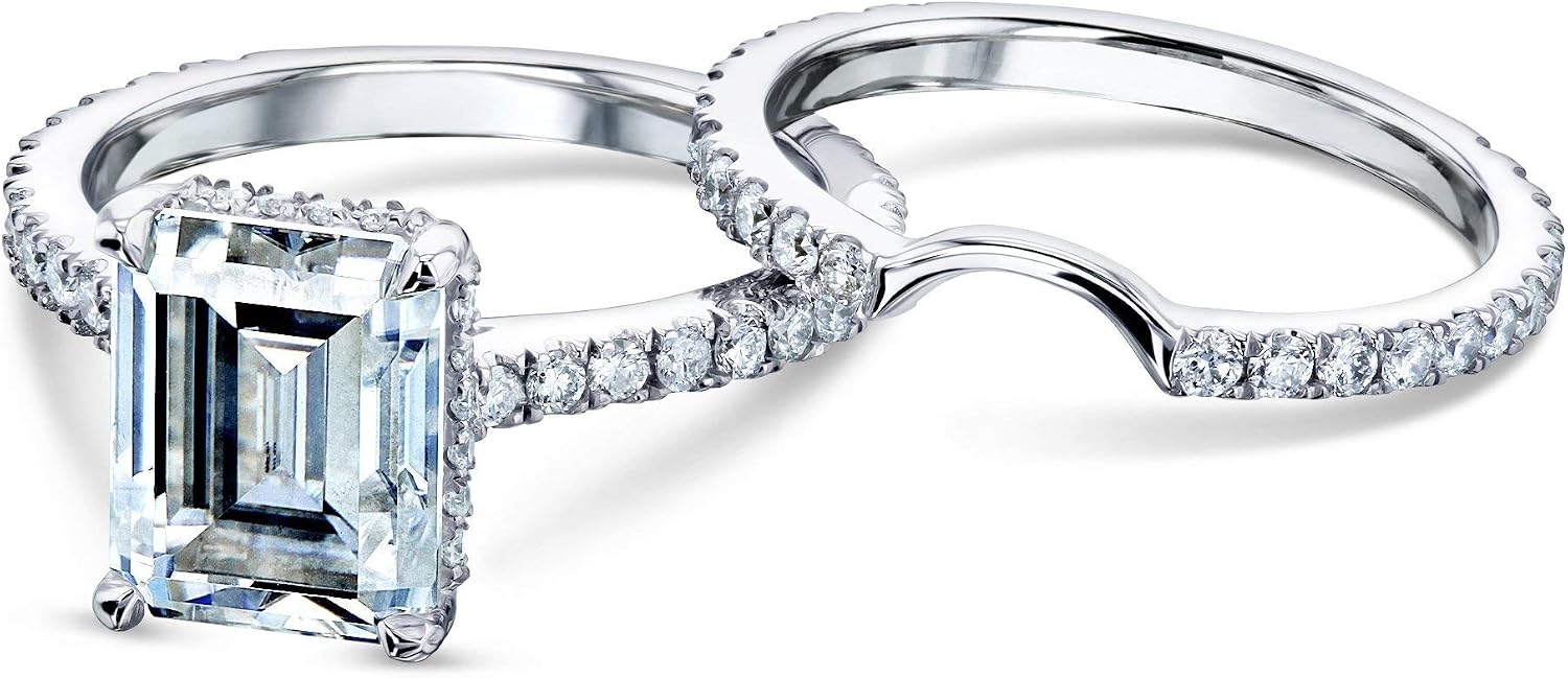 Kobelli 3-1/6ct.tw Emerald-Cut Moissanite Drop Halo Bridal Set