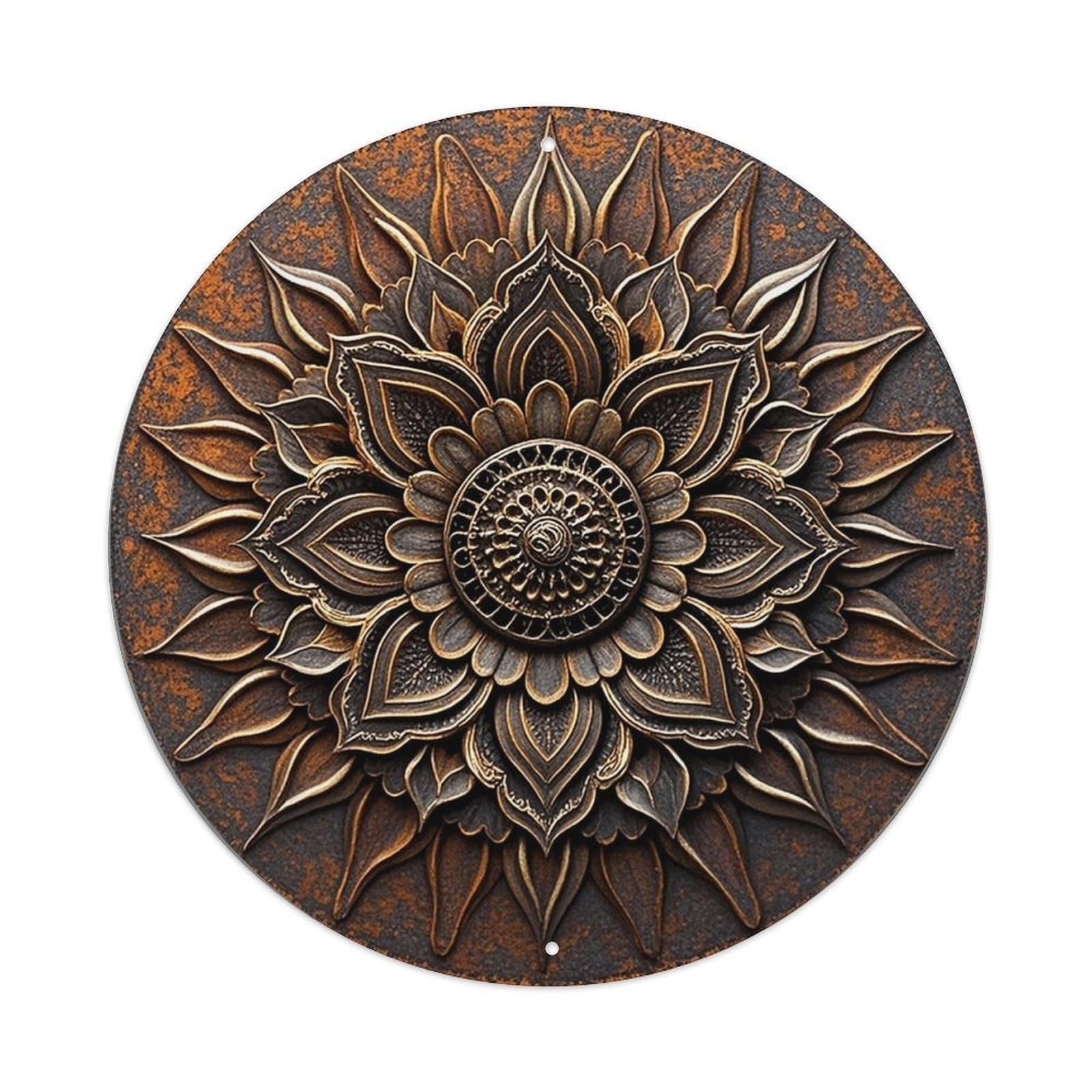 Rustic Metal Lotus Mandala Design Retro Metal Tin Sign, Vintage Metal Poster for home, Gaming Room, Studio Workshop,Bar,Garage Wall Art Decor 8x8 inch