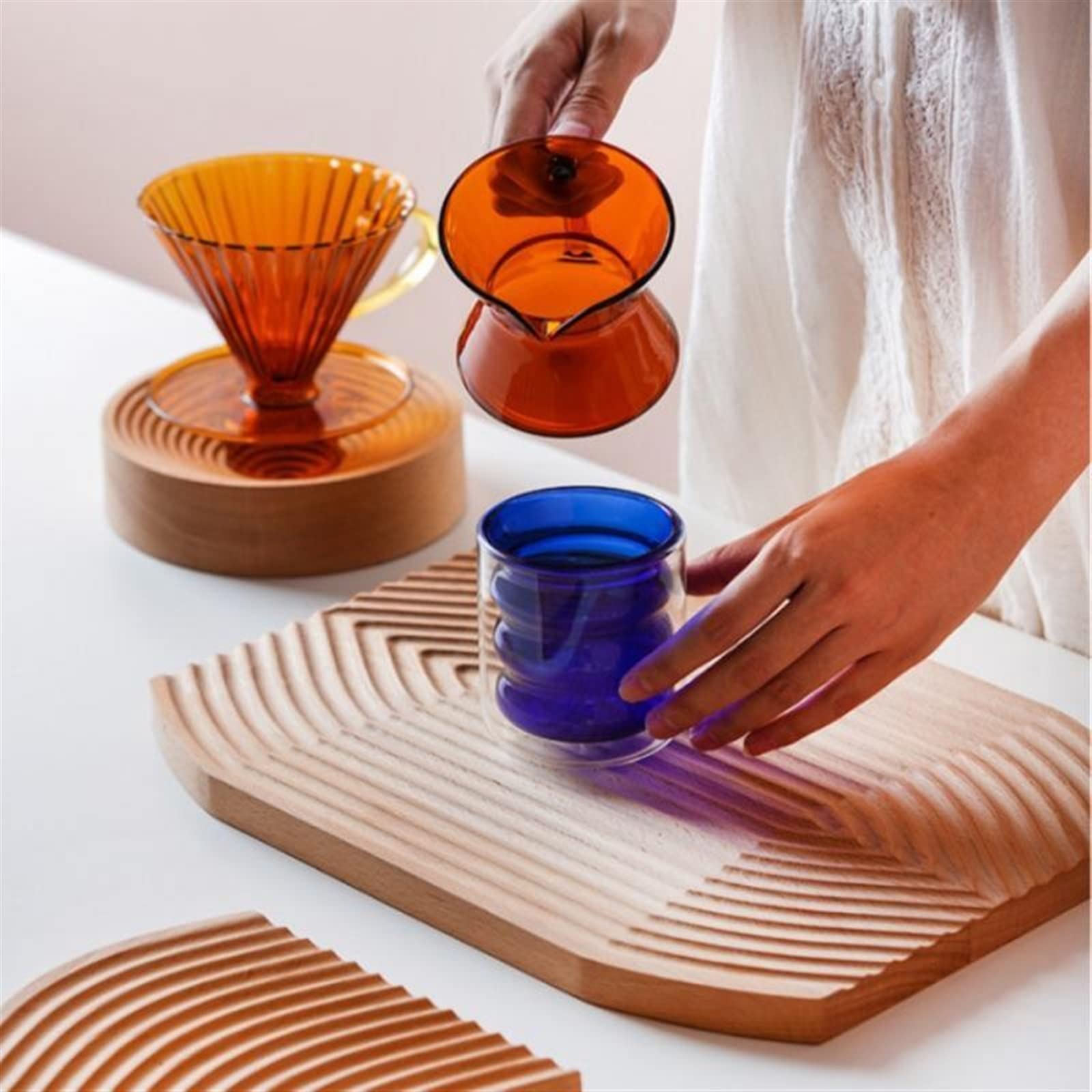 3NH® Breakfast in Bed Tray Wooden Tea Tray Serving Table Plate Snacks Food Storage Dish Creative Water Ripple Hotel Home Serving Decor Tray - Color : 03 3