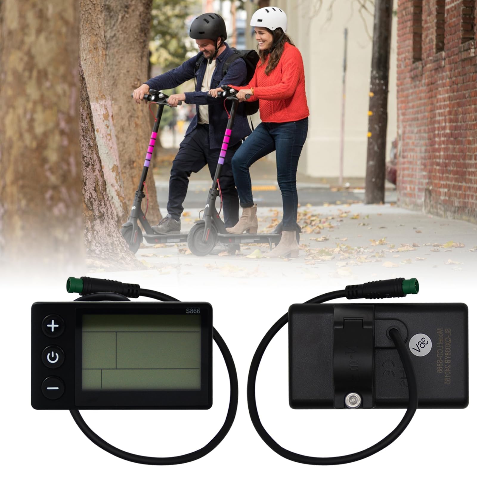 Pantalla LCD para Bicicleta eléctrica S866, medidor de Pantalla para Bicicleta eléctrica E de 5 Pines y Conector Impermeable, 24 V 36 V 48 V Panel de Control de velocímetro y odómetro para Scooter