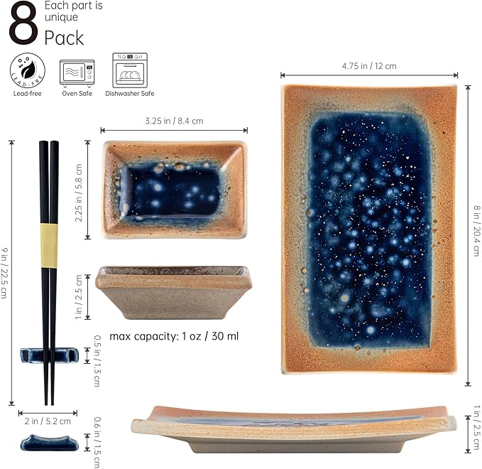 Set de Platos para Sushi UNICASA 8 piezas de Cerámica miniatura 3