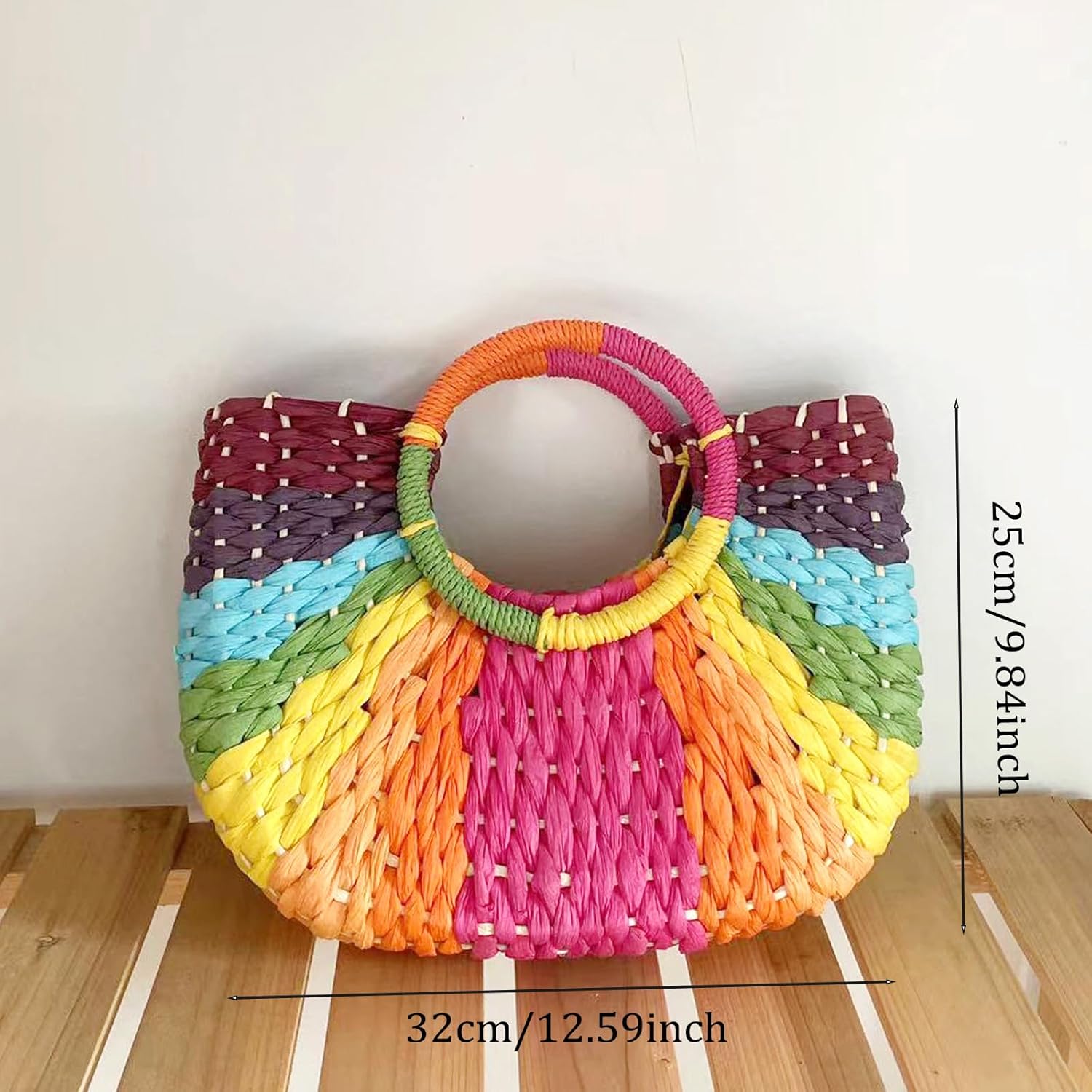 YYW Women Woven Bag Colorful Straw Tote Handbag Large Rattan Purse Summer Beach Bags (Purple)