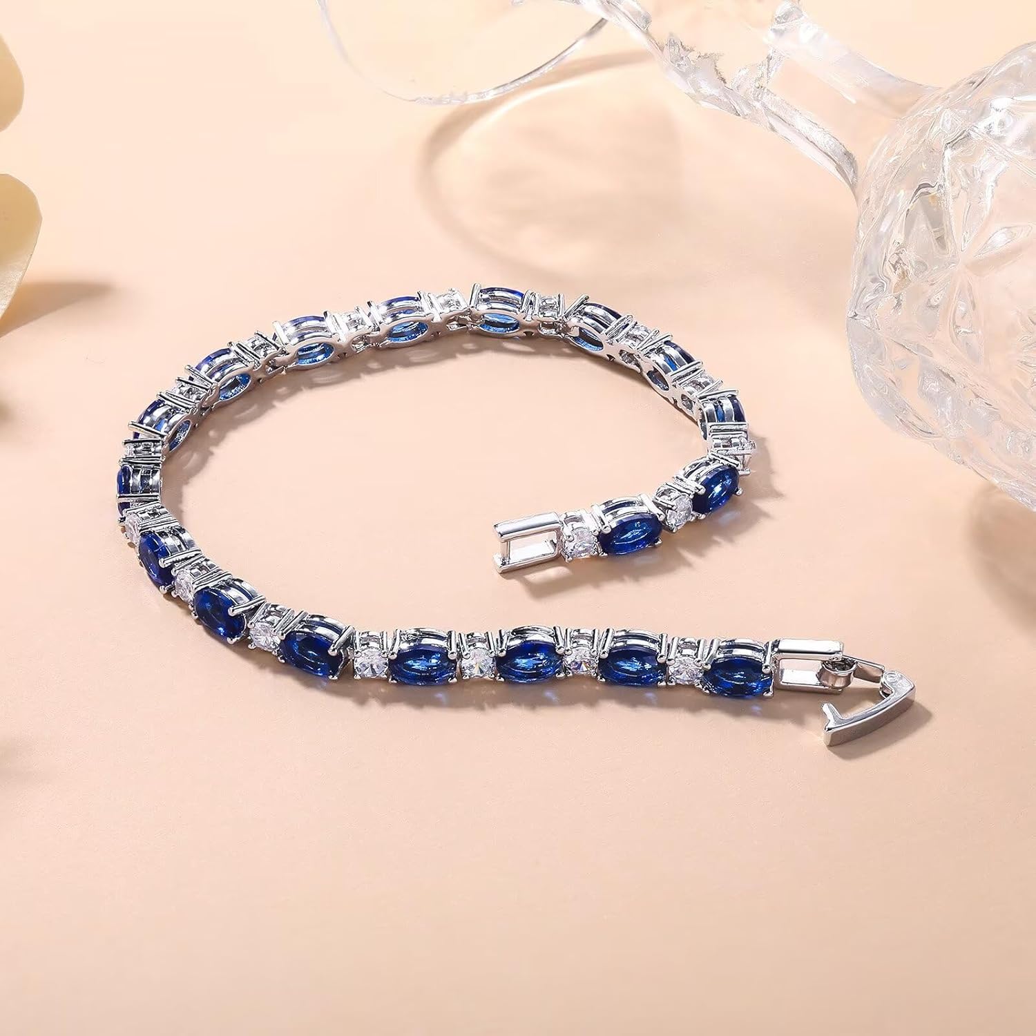 Classic Oval Birthstone Tennis Bracelet for Women - 4 * 6mm Cubic Zirconia Tennis Bracelet Jewelry Birthday Anniversary Wedding Valentine's Day Gift for Her Wife Girlfriend Mom-Size 7.0"