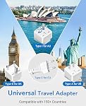BESTEK Universal Travel Adapter 220V to 110V Voltage Converter with 6A 4-Port USB Charging and UK/AU/US/EU Worldwide Plug Adapter