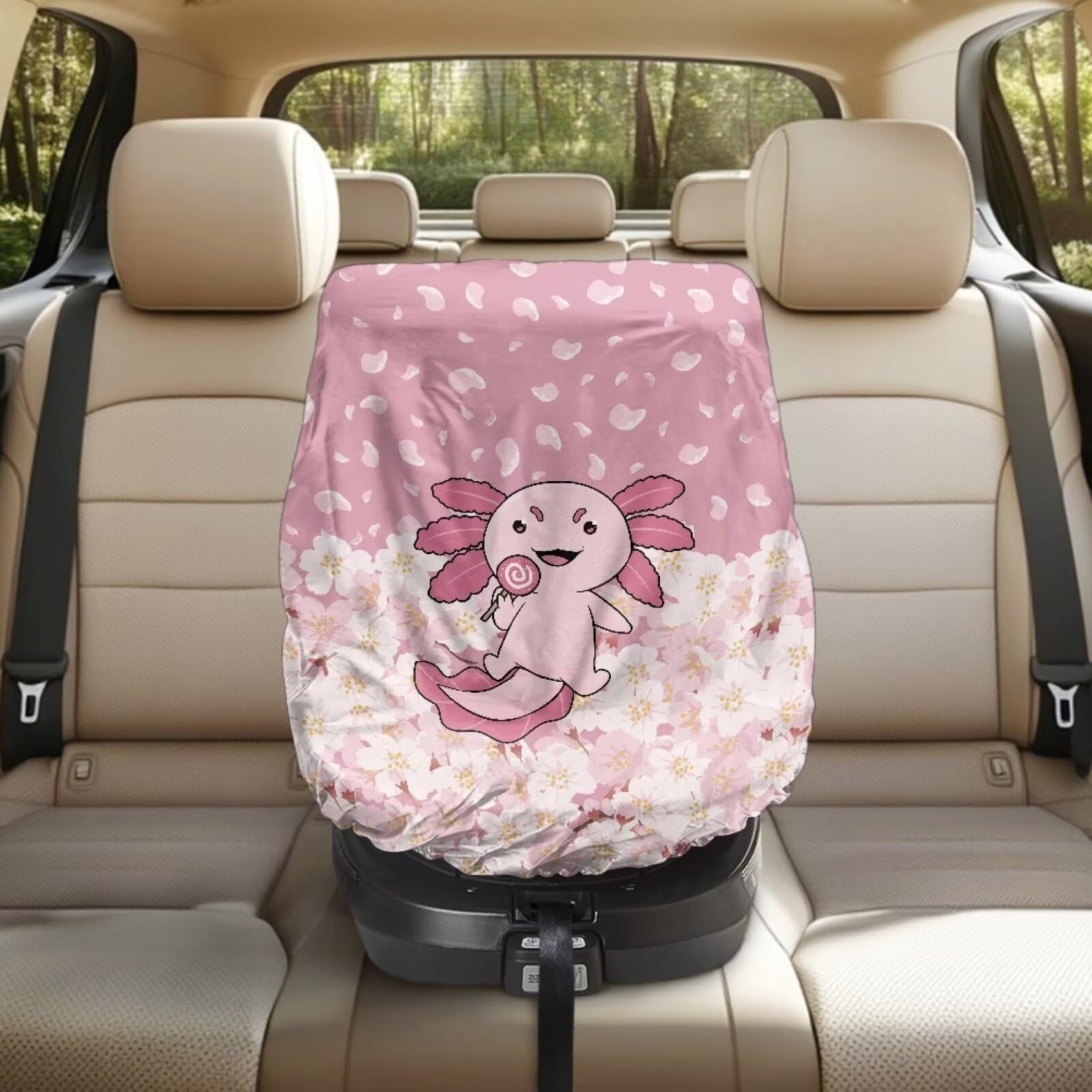 KEIAHUAN Pink Axolotl Baby Car Seat Cover for Girls Infant Car Seat Sun Protection Cover, Baby Car Seat Sun Shade Cover, Keeps Baby's Carseat at Cooler Temperature, Car Accessories
