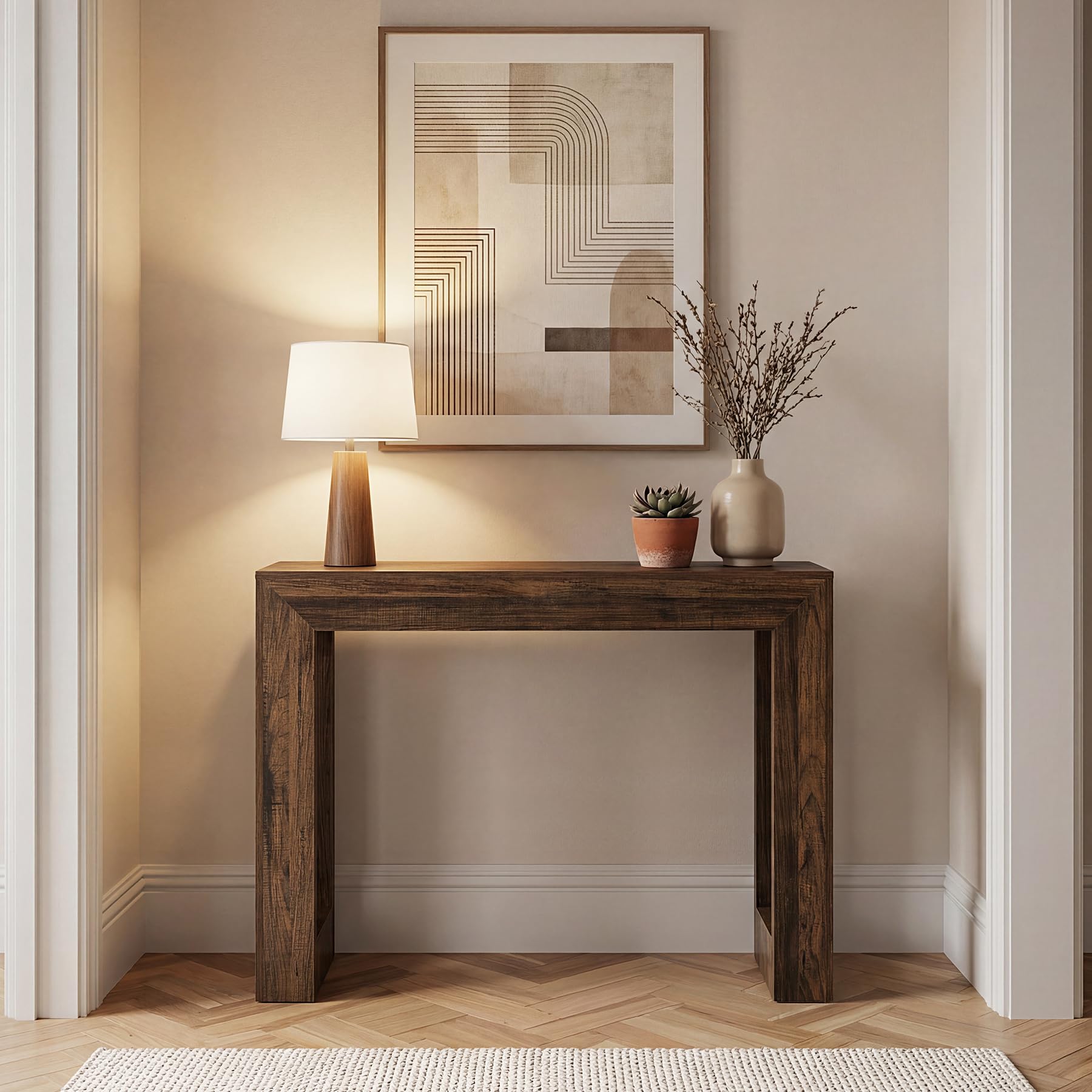 Tribesigns Konsolentisch 105 cm Flurtisch Für Eingangsbereich, Schmaler Tisch Hinter Couch, Farmhouse Konsolentisch Mit Stabiler Doppelbasis, Holzoptik Entryway Table Für Flur Wohnzimmer, Braun