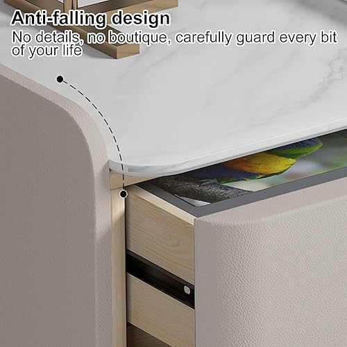 Miniatura 3 de Mesita de noche, mesa auxiliar con almacenamiento, mesita de noche de madera maciza con 2 cajones, parte superior de mármol sintético, para muebles