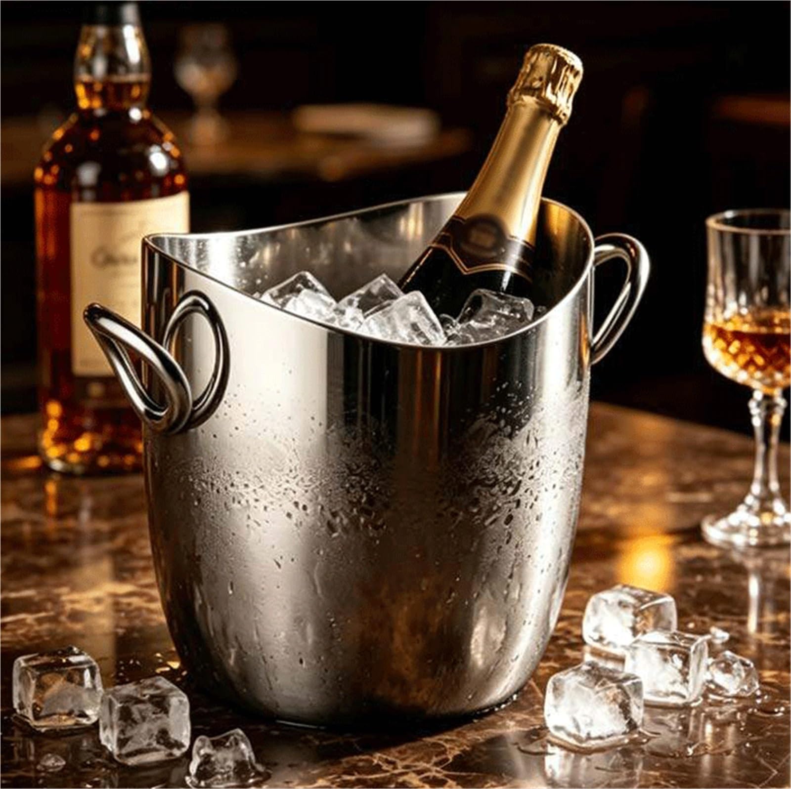 DengxiaoqingOZ Cubo de champán Cubitera de Acero Inoxidable con Dos Asas for Fiestas Cubo/Enfriador de Bebidas(Pequeño)