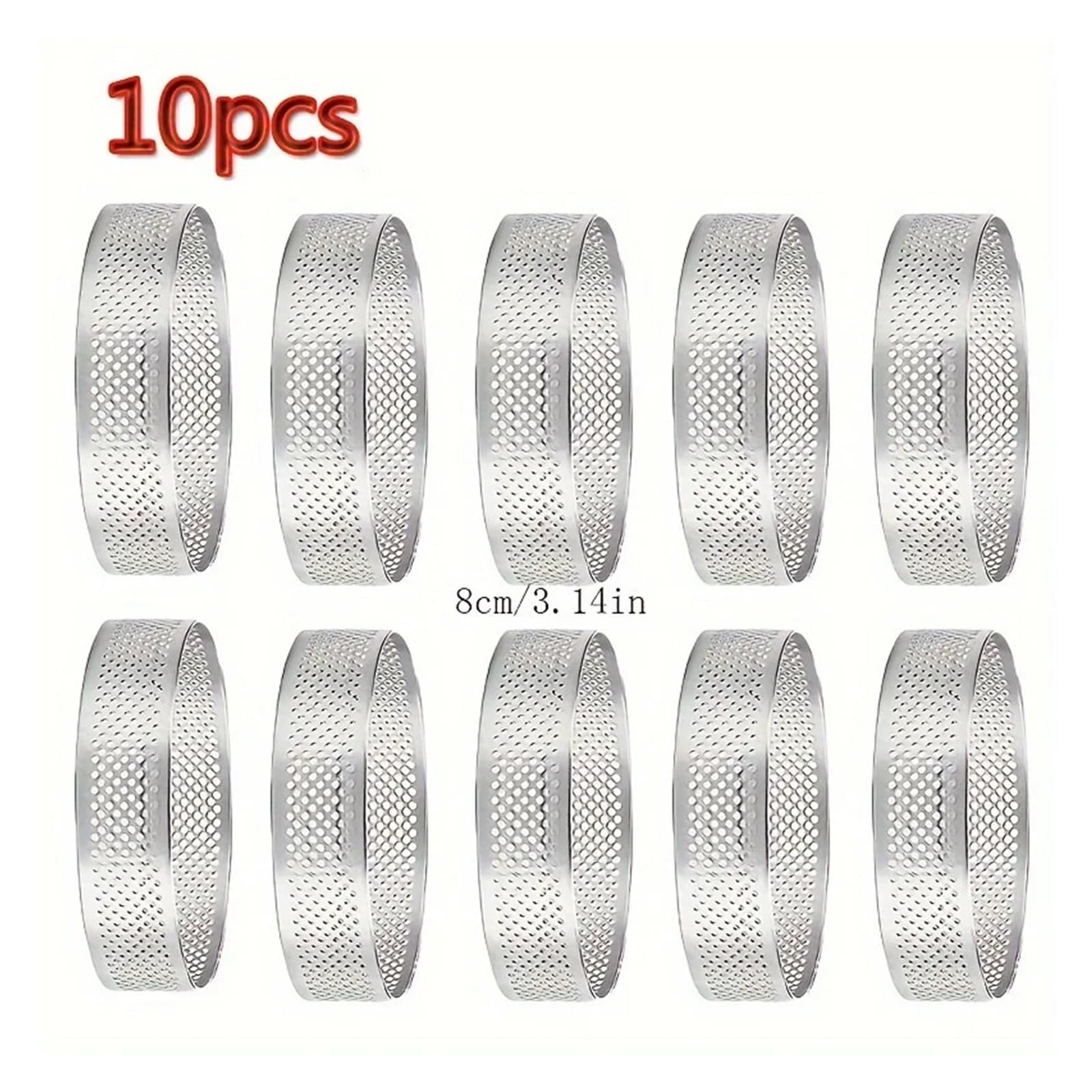 Anelli for crostata in acciaio inossidabile da 10 pezzi - Stampi for torte e mousse rotondi antiaderenti e perforati for prodotti da forno e pasticceria, stampi for torte
