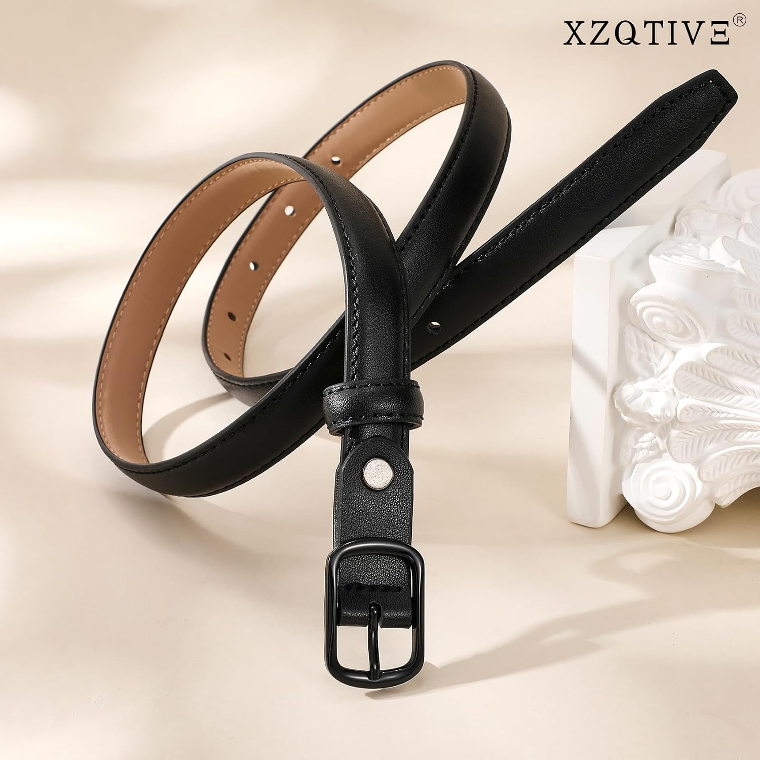 XZQTIVE Women’s Skinny Candy Color Belt – Color-Matched Leather Thin Waist Belt 0.7" for Jeans Dresses Pants