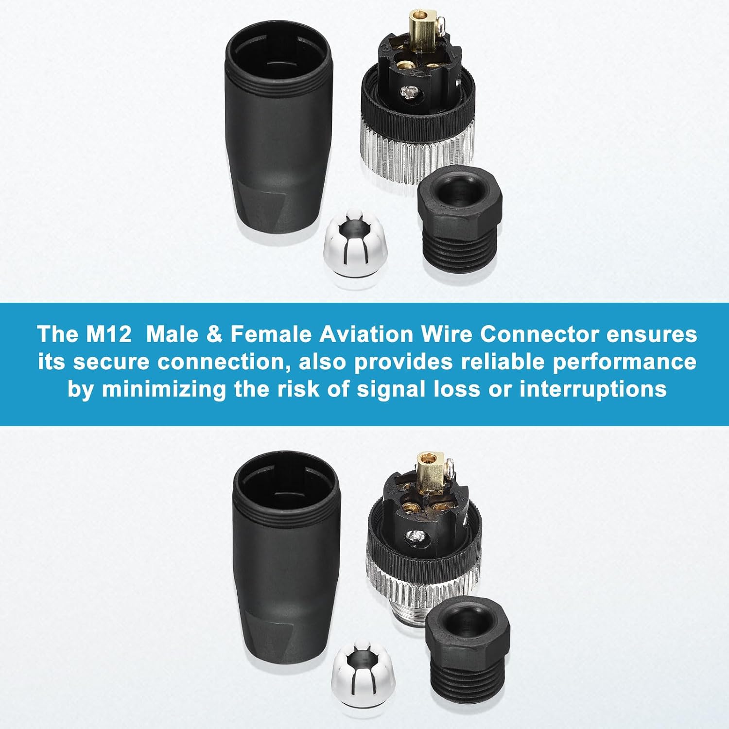 MECCANIXITY 5 Pin M12 Male & Female Aviation Wire Connector, 4 Set Waterproof IP67 Circular Connector for Networks Instruments Computer