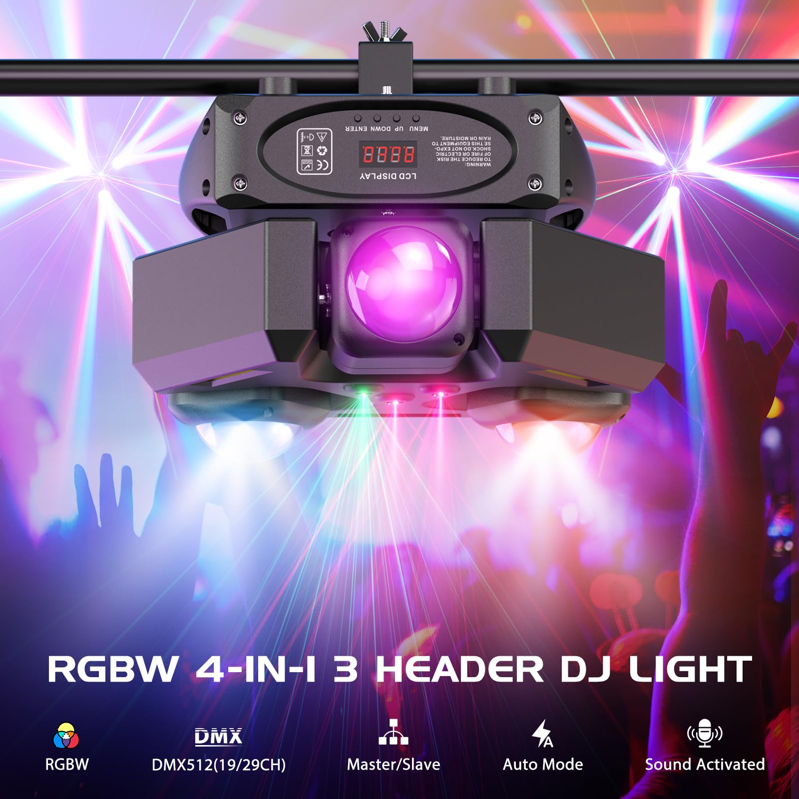 Moving Head DJ Lights, 150W RGBW LED Laser Stage Light,XY Dual-Axis Rotating,Strobe & Star Effect,Linear Dimming, DMX Sound Activated,Laser Party Lights for Live Show,Wedding,KTV Club,Bar