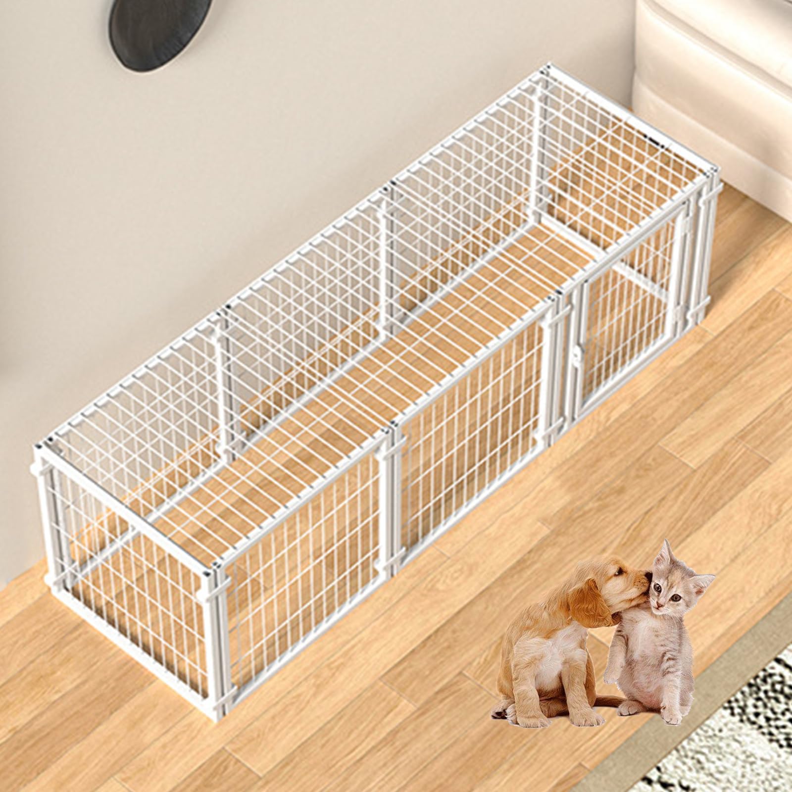 RUYICZB Dog Playpen Indoor, Pet Fence Puppy Exercise Pen for Yard Gate, Dog Cage for Small Medium Pets, Height Heavy Duty Crates with Doors Metal Dog Pen for Camping, RV, Outdoor,White,180x60x60cm