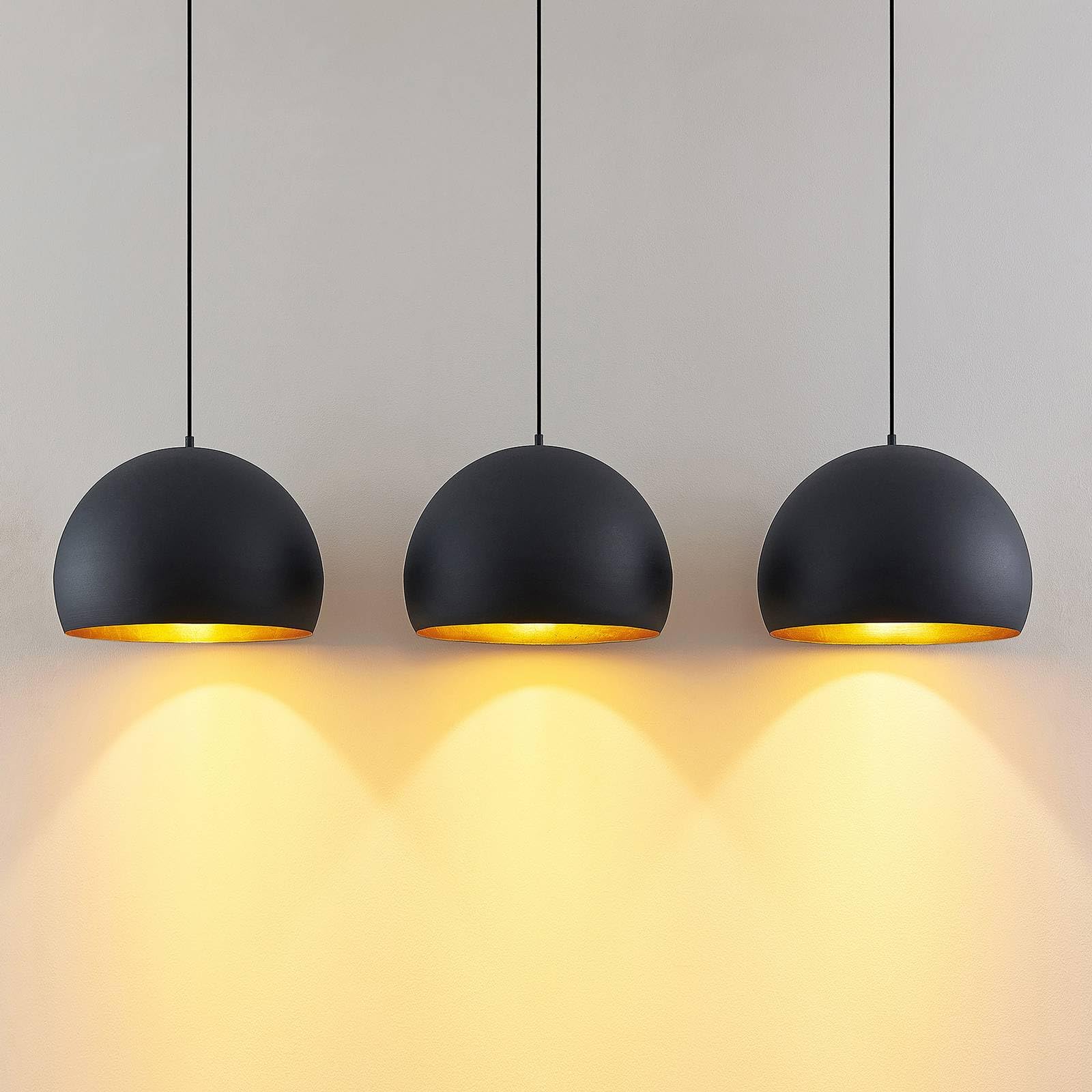 Lindby Esstisch Pendelleuchte schwarz gold Metall, Hängeleuchte Esszimmer 3x E27 ohne Leuchtmittel Hängelampe Wohnzimmer Pendellampe Esszimmerlampe