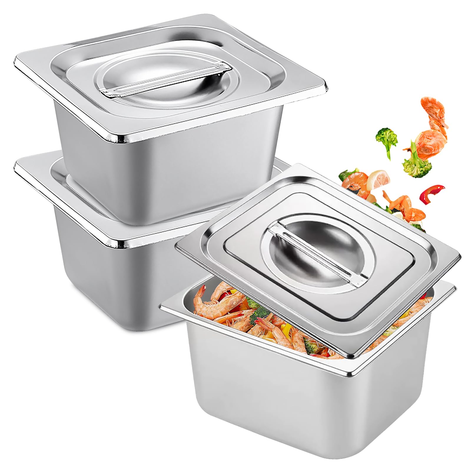 Gastronormbehälter Edelstahl 3-teilig - Mit Deckel Stapelbar