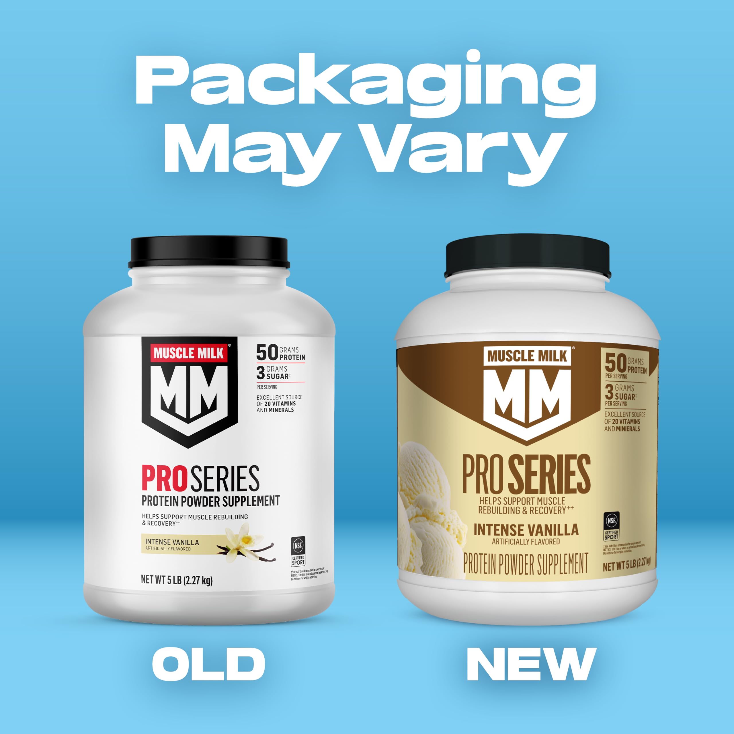 Muscle Milk Pro Series Protein Powder Supplement, Intense Vanilla, 5 Pound, 28 Servings, 50g Protein, 3g Sugar, 20 Vitamins & Minerals, NSF Certified for Sport, Workout Recovery, Packaging May Vary — Amazon image 2