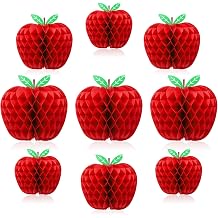 9-Piece Red Apple Honeycomb Paper Hanging Decorations - Back to School, Teacher Appreciation Day - Traditional Fruit Theme