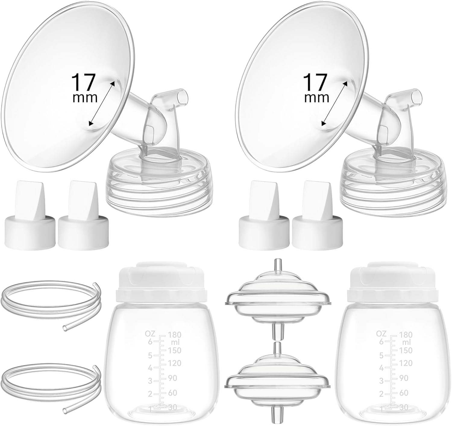 17mm Replacement Pump Parts for Spectra S1 S2 9 Plus Synergy Gold Includes Flange Duckbill Valve Tubing Backflow Protector Bottle,Compatible with Motif Luna Cimilre Ameda MYA Pump Full Set-17mm