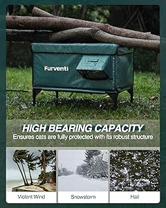 Outdoor Heated Cat House in Winter,Extremely Insulated & Weatherproof,Elevated Feral Cat Shelter with Waterproof Eaves & Escape Door for Outside Stray Barn Cat (Dark Green,L)