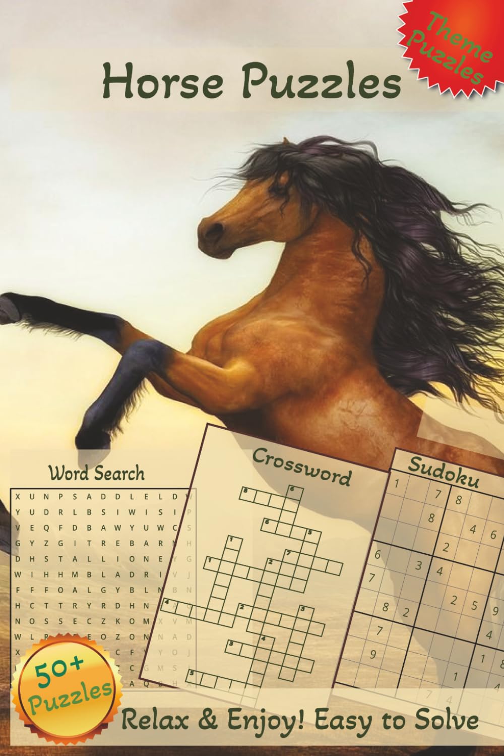Horse Puzzles: Horse Puzzles: Word Search, Crossword & Sudoku Puzzles with Easy-to-Read Print about Horses, Horse Riding, equestrian Life and more | ... Gift for Horse Enthusiasts, Adults & Teens