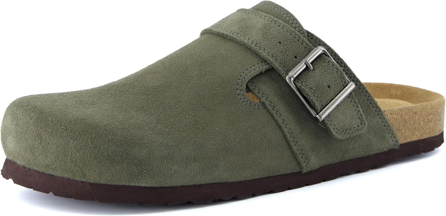 CUSHIONAIRE Hugo Genuine Leather Suede Clogs for Men – Comfortable Slip On Shoes with Adjustable Buckle, Closed Toe Mens Slides - Image 9