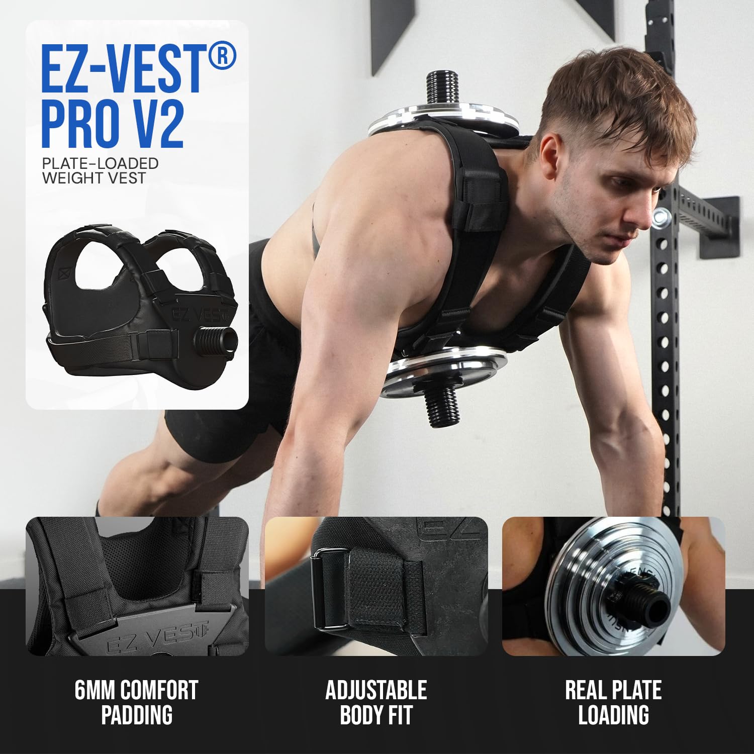 EZ-VEST 最大150kg Kensui EZ-VEST V2 PRO - Plate Loaded Adjustable Weight Vest, 150lb