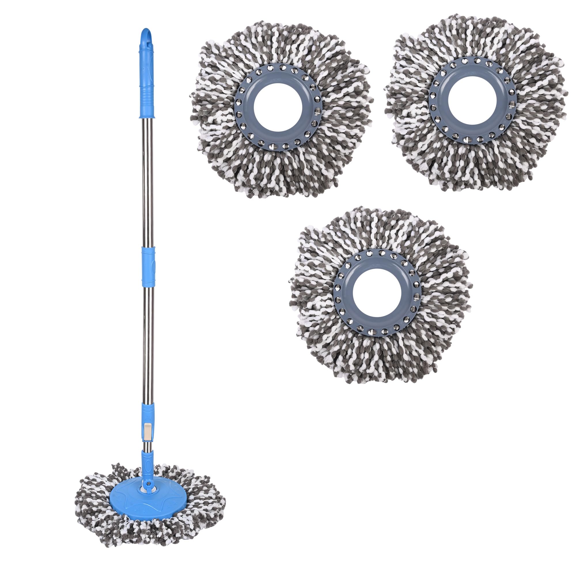 Vault Bharat Spin Mop Replacement Rod with Telescopic Handle, Blue and Silver, Compatible with Spin Bucket Mops and Highly Quality Grey Refill (4 Refills)-image-49