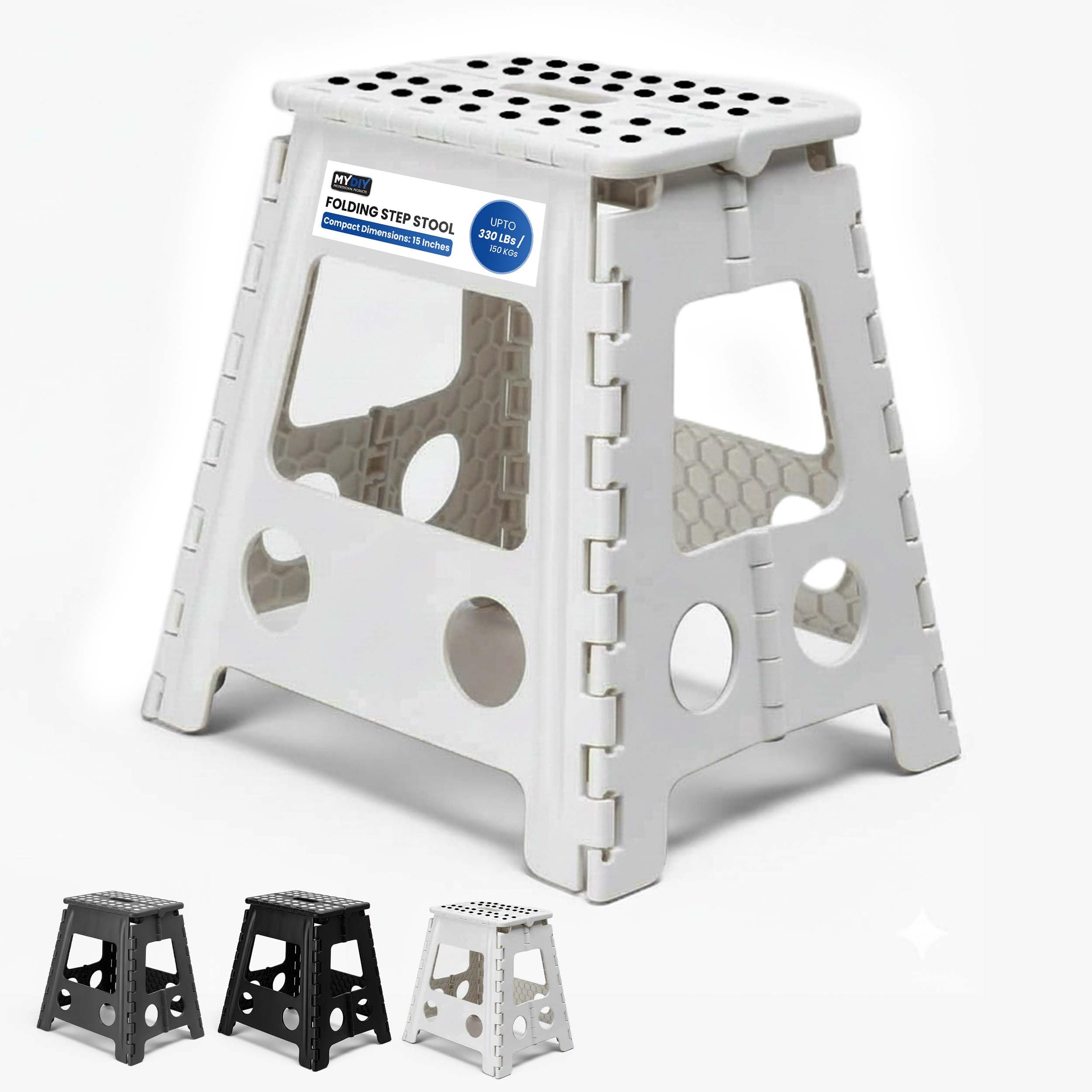 MY DIY Folding Step Stool 15 Inch (40cm) Lightweight Heavy Duty Strong Plastic Stool For Kids & Adults With Easy Carry Handle 150KG Weight Capacity Portable Footstool
