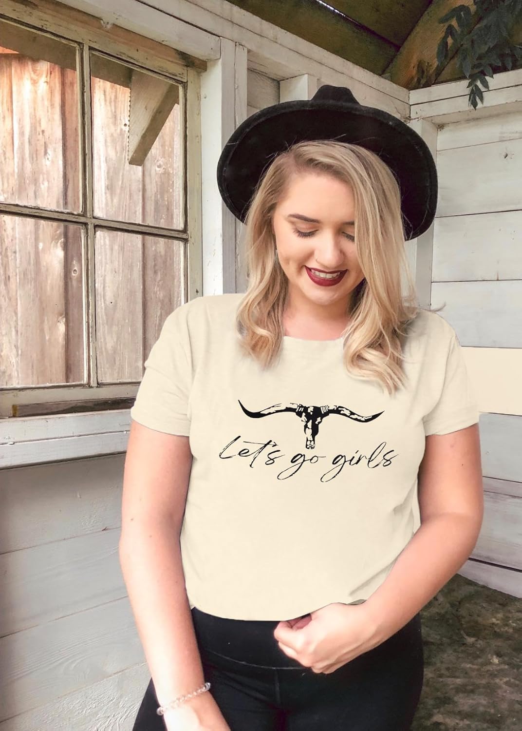 Let's Go Girl Shirt Women Western Bleached T-Shirt Retro Country Music Tee Shirt Cowgirls Shirts Short Sleeve Tops - Image 2