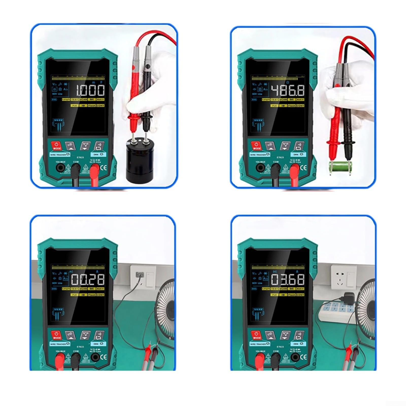 Testeur de câble réseau 2 en 1 et multimètre, 25-400 m de longueur avec pour test de tension Poe, détection NCV, écran LCD pour câbles BNC RJ45 (ET622)