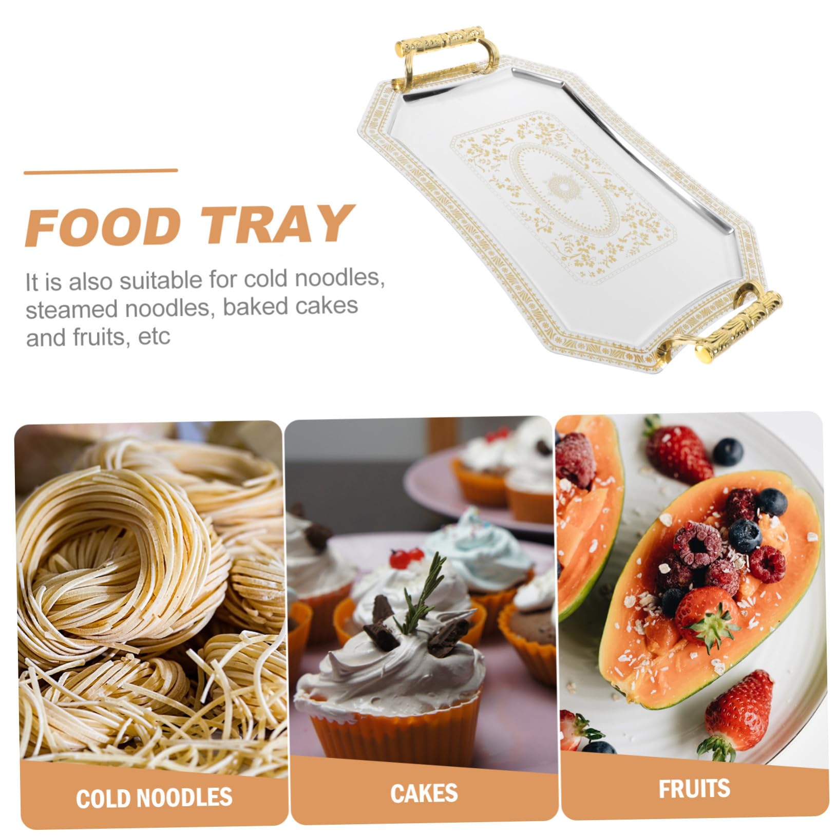 TEHAUX Bandeja Diseño Elegante y Estilo Retro Europeo Dorada Rectangular de Acero Inoxidable para Postres y Almacenamiento Adecuado para Decoración Hogar