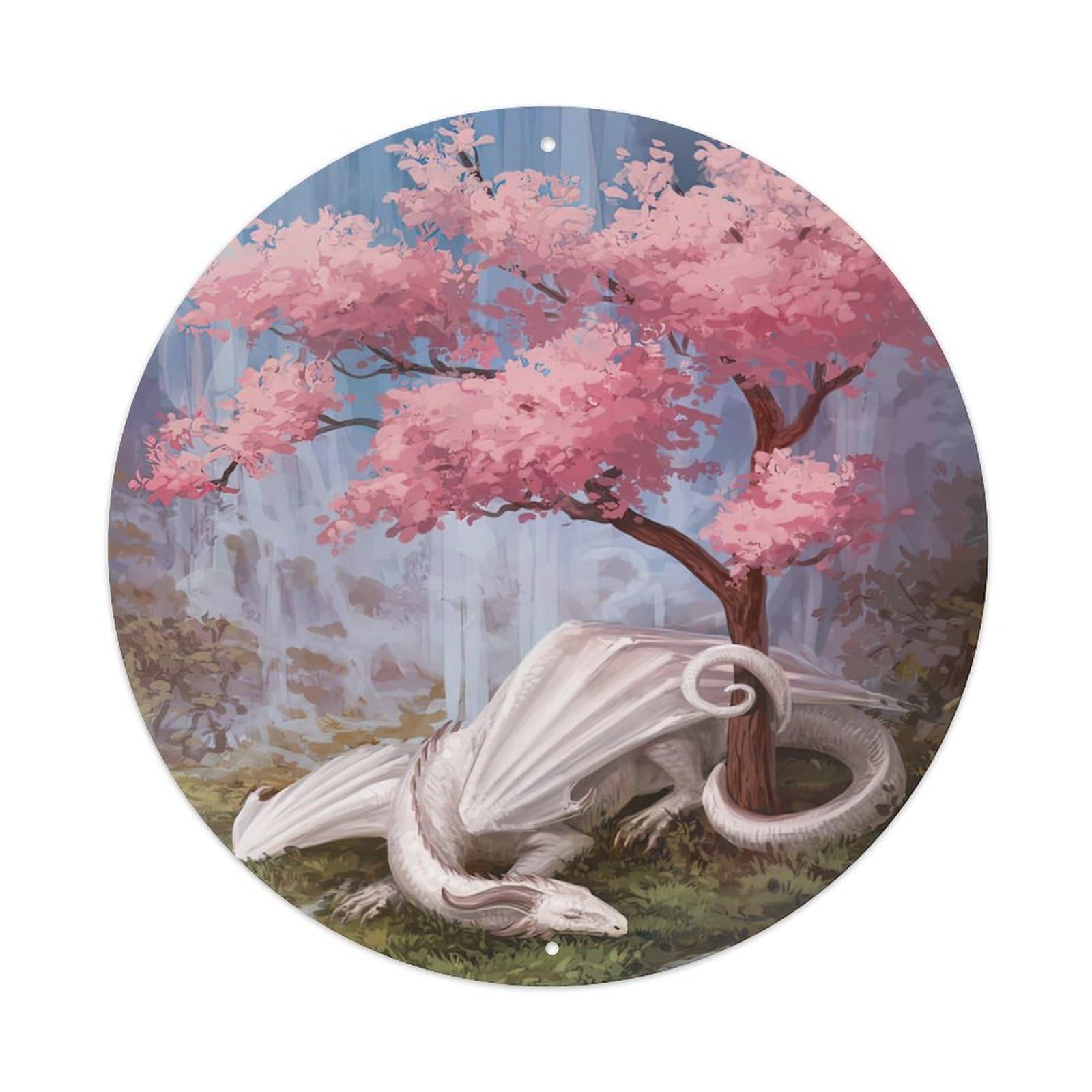 Animals Artwork Sakura Dragon Vintage Metal Tin Sign Plaque Wall Decor for Cafe, Club Bar, Office, Garden Metal Poster 8x8Inch