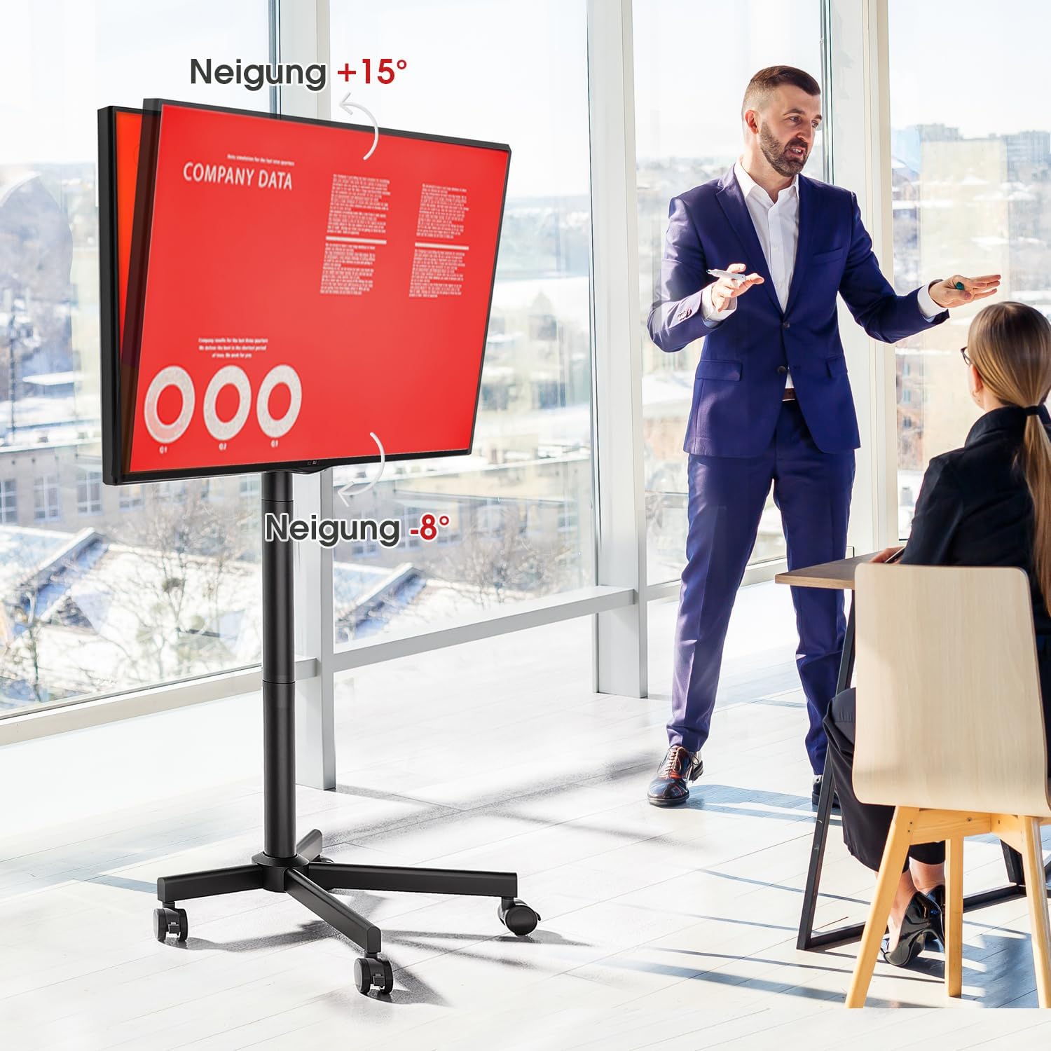 AOKCOS TV Ständer Rollbar für 32-65 Zoll Fernseher, Neigbar & Höhenverstellbar Fernsehständer mit Rollen, Schraubenloses Design TV Standfuss Standfuß Bodenständer Universal Max VESA 400x400mm 40kg