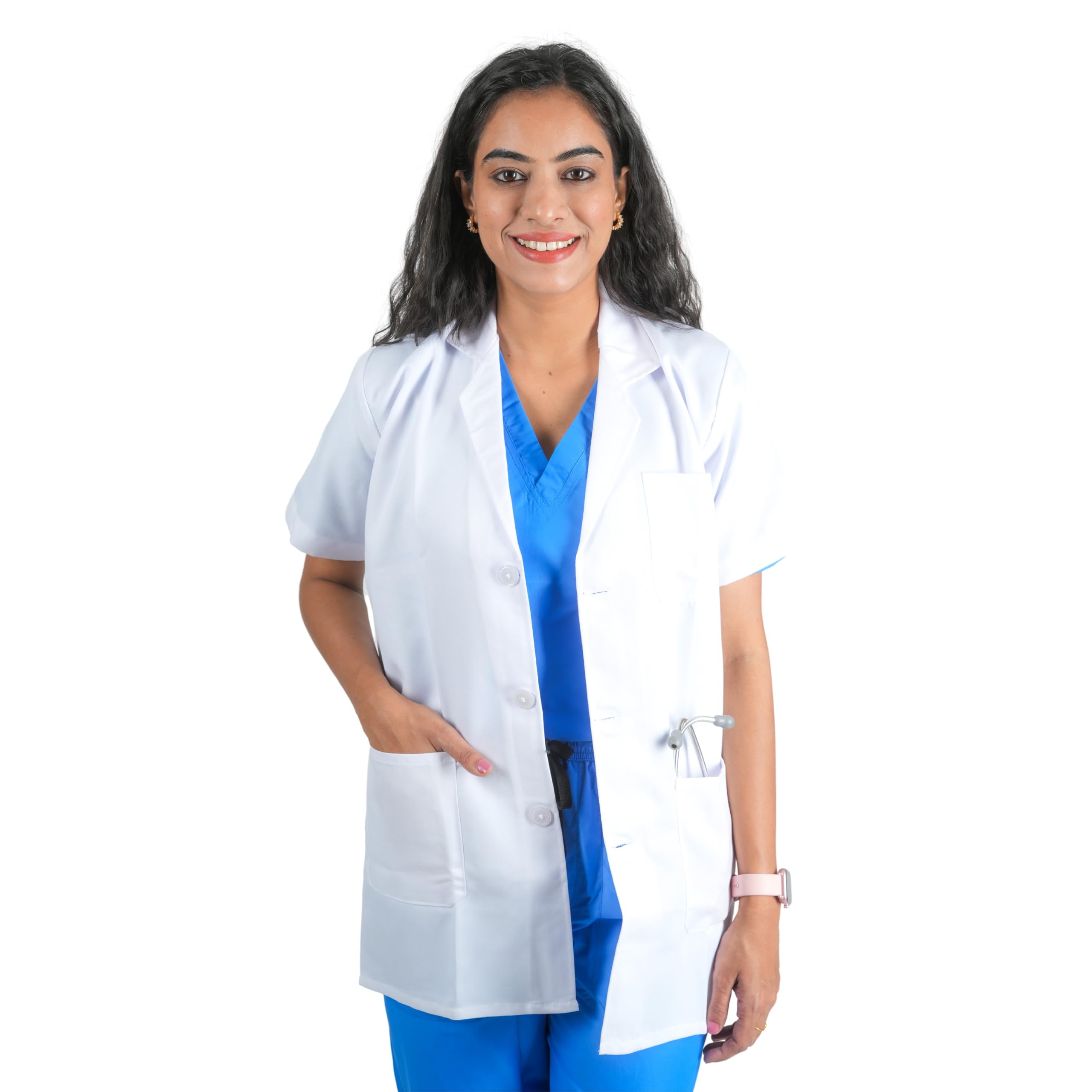 DK UNIFABDK UNIFAB Women's Lab Coat for Doctors and Medical Students| Cotton Half-Sleeve Medical Apron | 3 Pockets | Uniform for Doctors