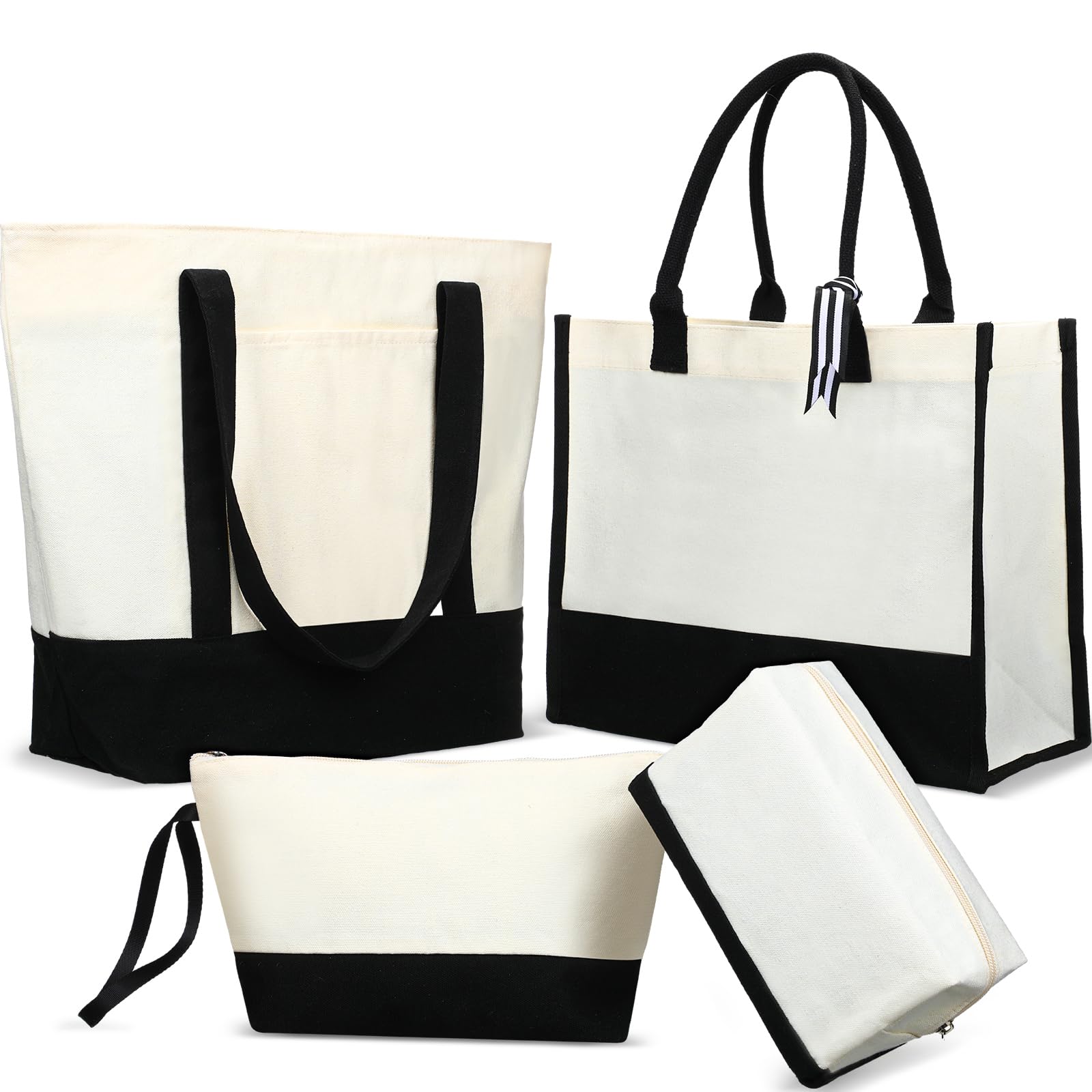 Sanwuta 4 Pack Sublimation Canvas Tote Bags DIY Canvas Makeup Bags Reusable Grocery Bags with Handles Cosmetic Bag