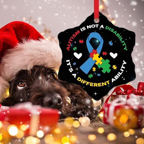 Miniatura 4 de Adornos de Navidad con soporte autista, para autismo, no es una discapacidad, novedad de cerámica, decoración de árbol de Navidad, adorno para