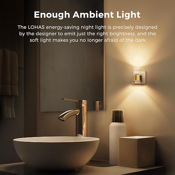 LOHAS-LED Plug in Night Light, Acrylic Night Light with Dusk to Dawn Sensor, Adjustable Brightness 0-100LM, Warm White 3000K, Plug in Nightlight for Hallway, Bathroom, Stair, Bedroom[1 Pack] - 4