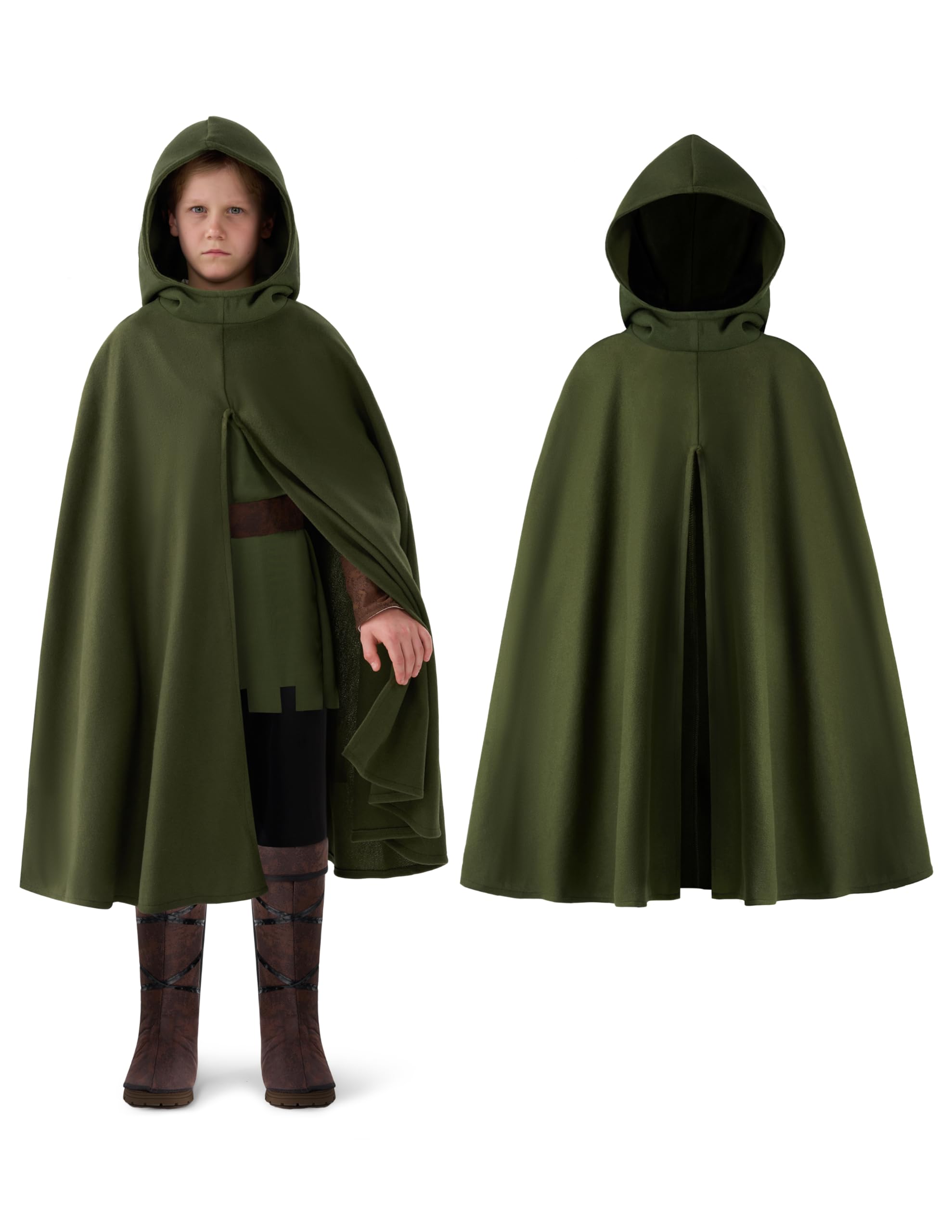 Spooktacular Creations Halloween Child Boy Green Hooded Archer Cape, Kids Medieval Wizard Outfit for Cosplay Themed Parties