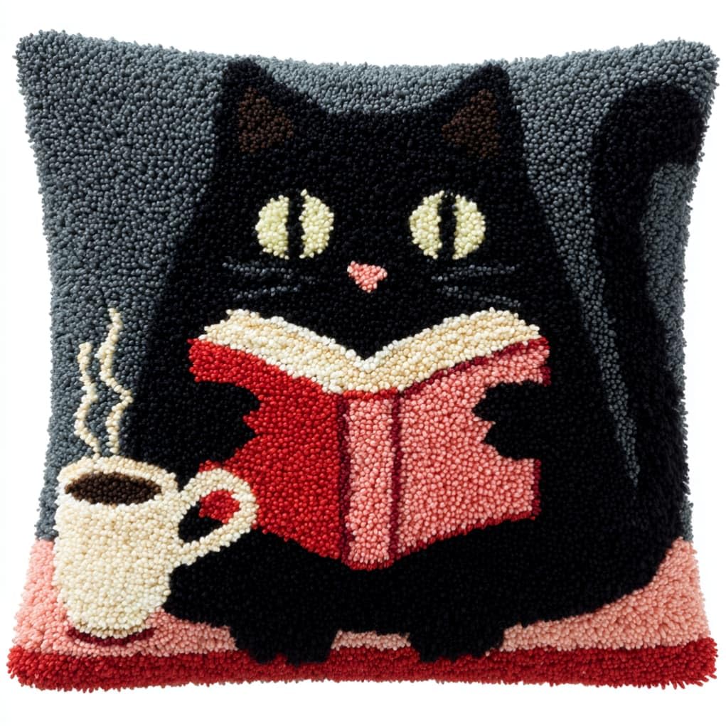 AxiangziK Latch Hook Cushion Kit,Cat DIY Embroidery Pillow Cover 43X43Cm