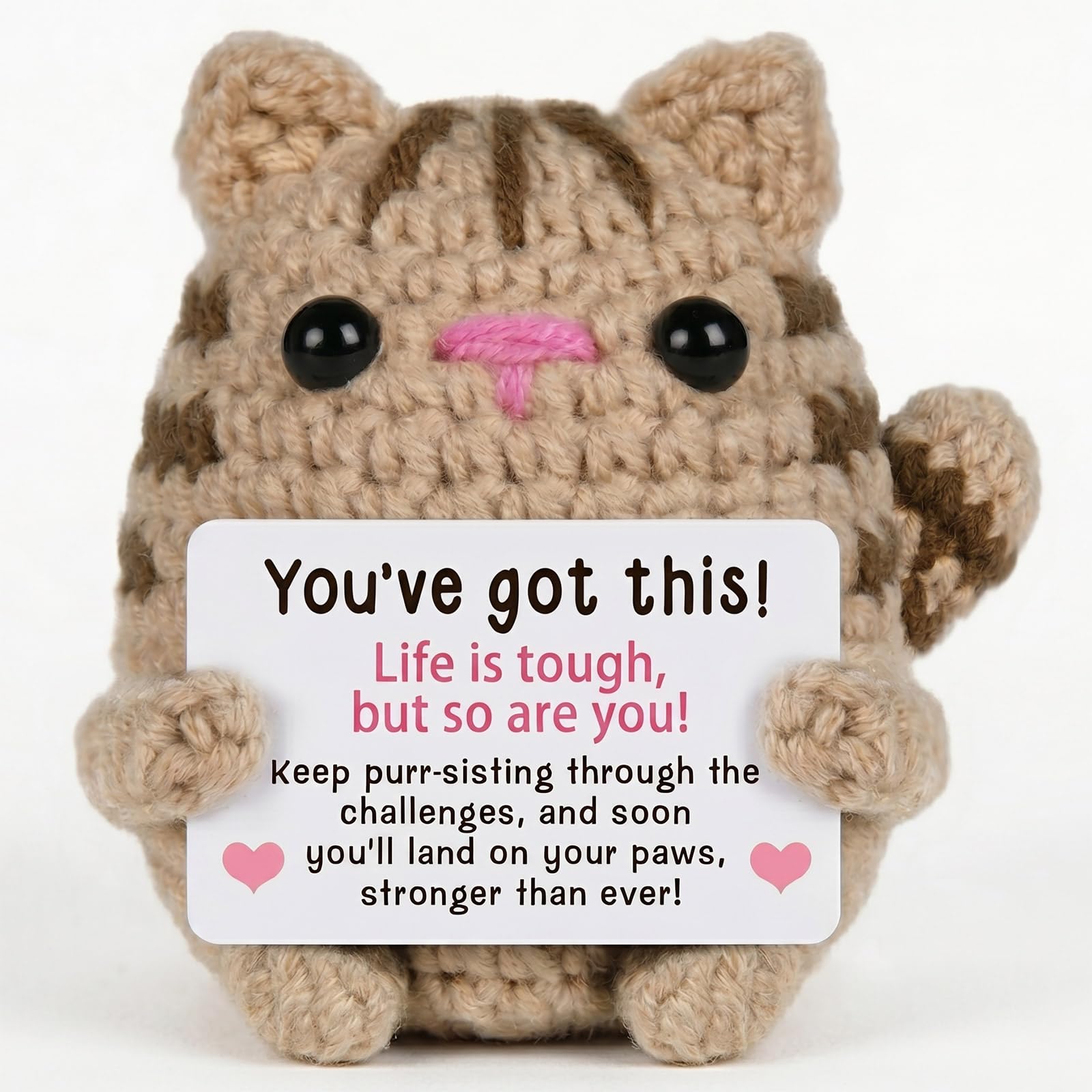 Emotional Support Crochet Cat, Handmade Knitted Cat with Card, “You’ve Got This” Encouragement Gift, Positive Affirmation Gift for Friends Women