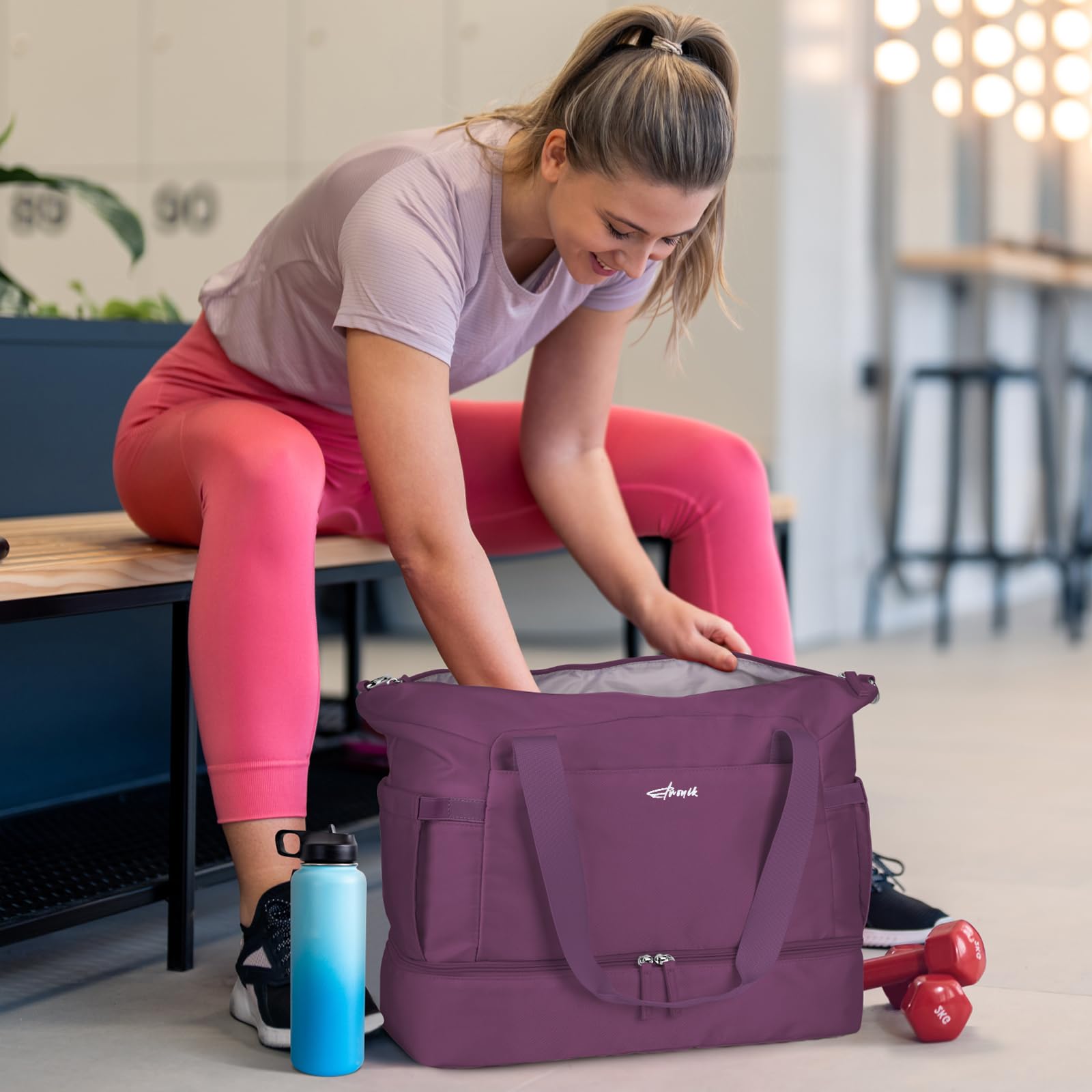 Gym Bag for Women, Personal Item Travel Bag with Shoes Compartment for Trip view 5