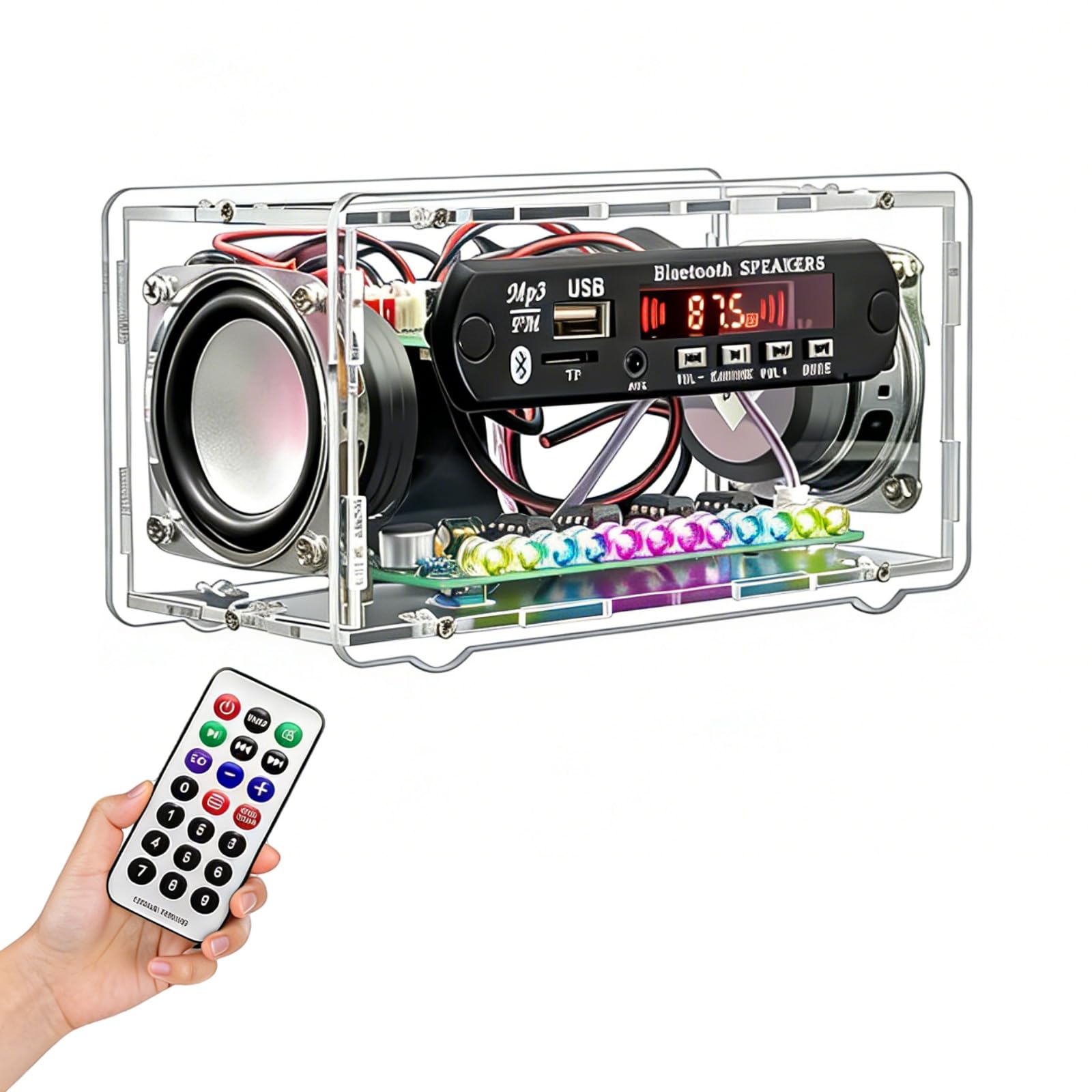 DIY Bluetooth-Compatible Speaker Electronics Kits, FM Radio Soldering Practice Kit with LED, TF/AUX/Bluetooth/USB Support, Remote Control Mini Home Sound Amplifier DIY Kit