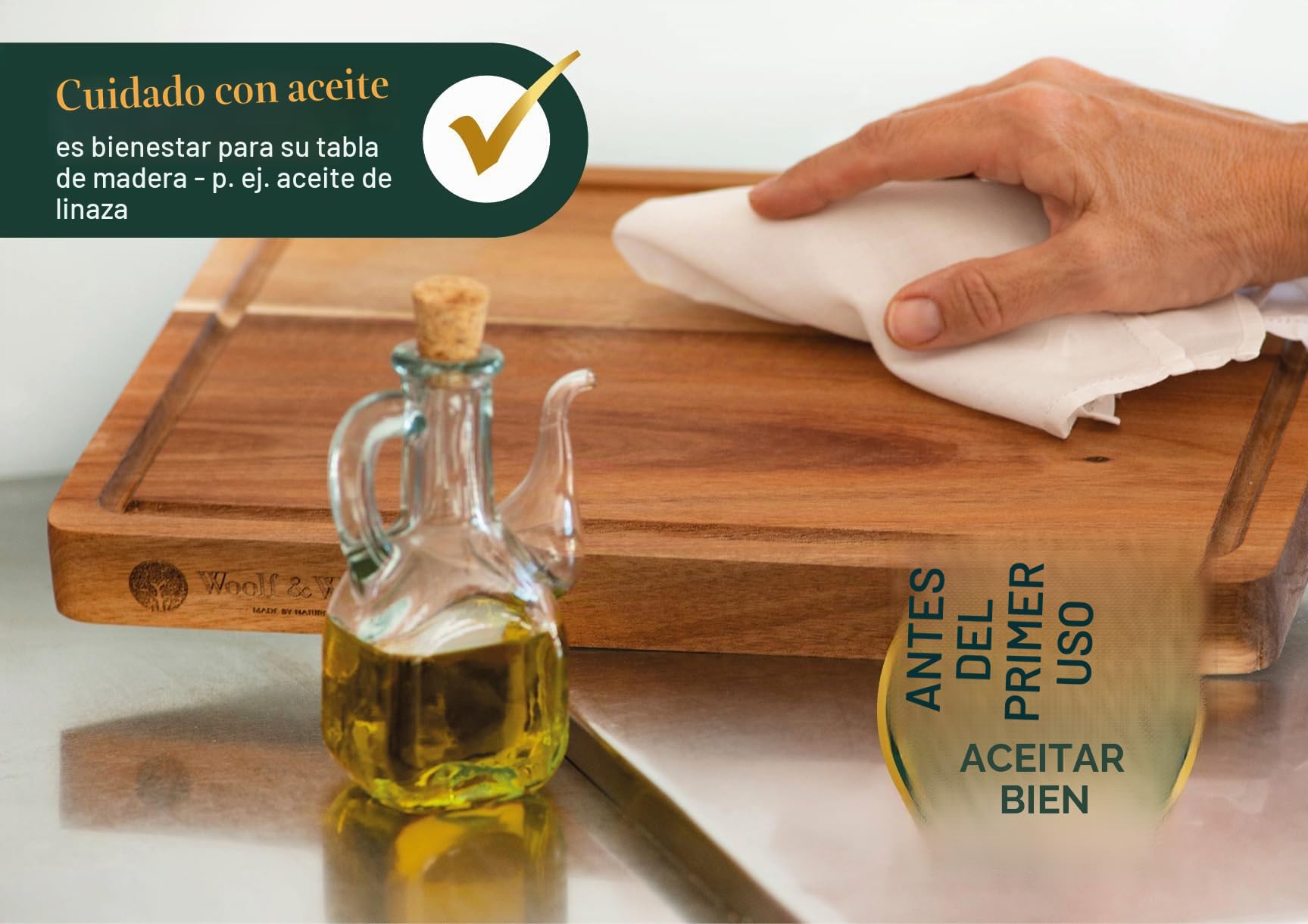 Woolf & Woods Tabla de cortar de madera, extragruesa, producto natural puro de acacia, sostenible, sin tratar, tabla de cocina y bandeja para servir, 35 cm x 25 cm x 3 cm