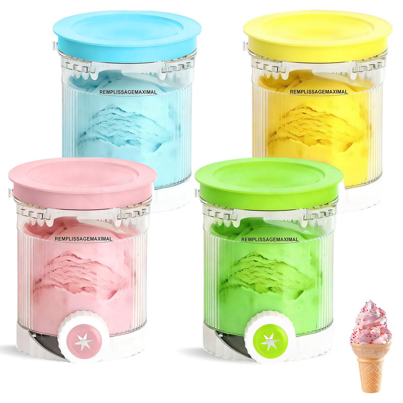 Lot de 4 récipients pour Ninja Swirl Creami - 480 ml - Accessoires pour sorbetière Ninja NC700/NC701 Series - Sans BPA - Passe au lave-vaisselle - Couvercle coloré
